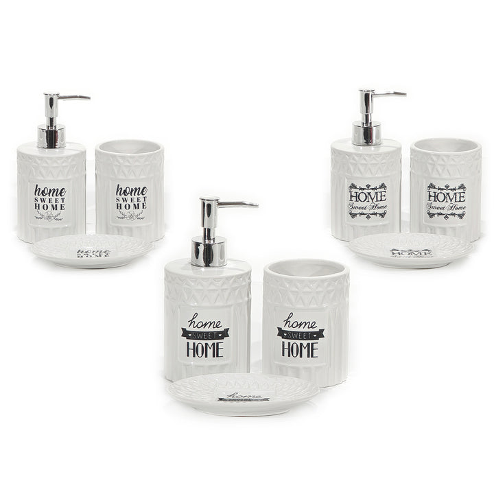 VESTIAMO CASA - Set Bagno 3 pezzi in Ceramica Bianco Home Sweet Home