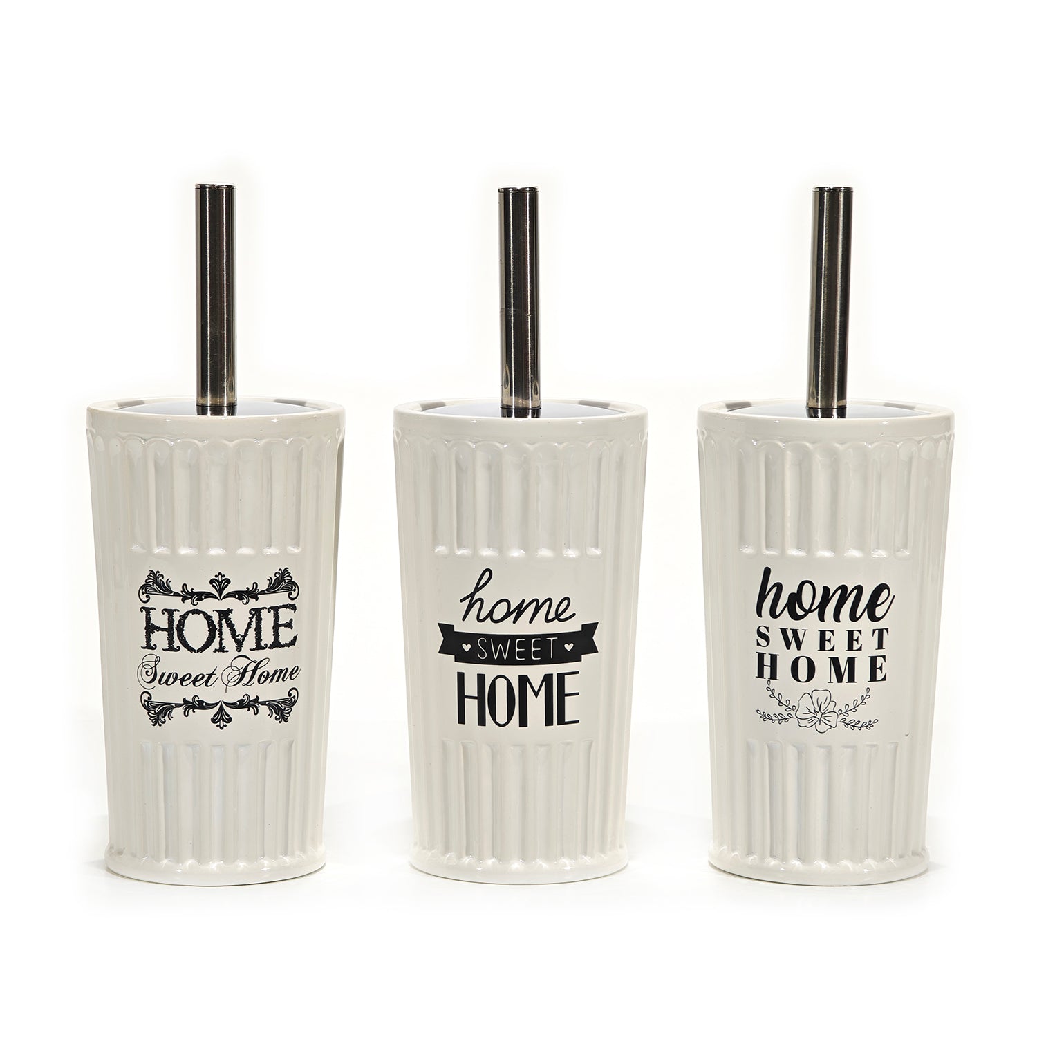 VESTIAMO CASA - Portascopino con Scopino in Ceramica Bianco Home Sweet Home - h35 cm diametro 12 cm