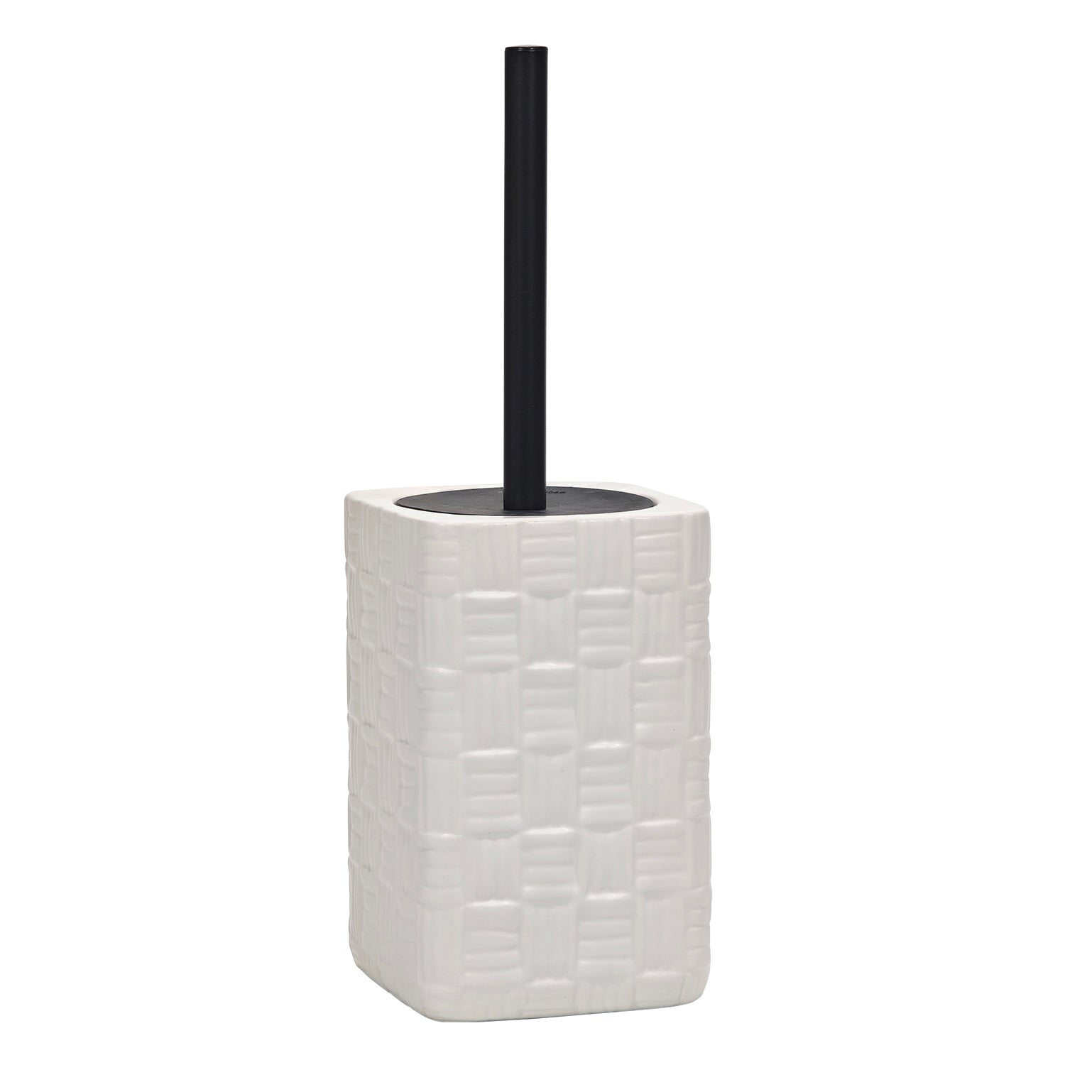 VESTIAMO CASA - Portascopino con Scopino in Ceramica Bianco Finitura a rilievo effetto intreccio