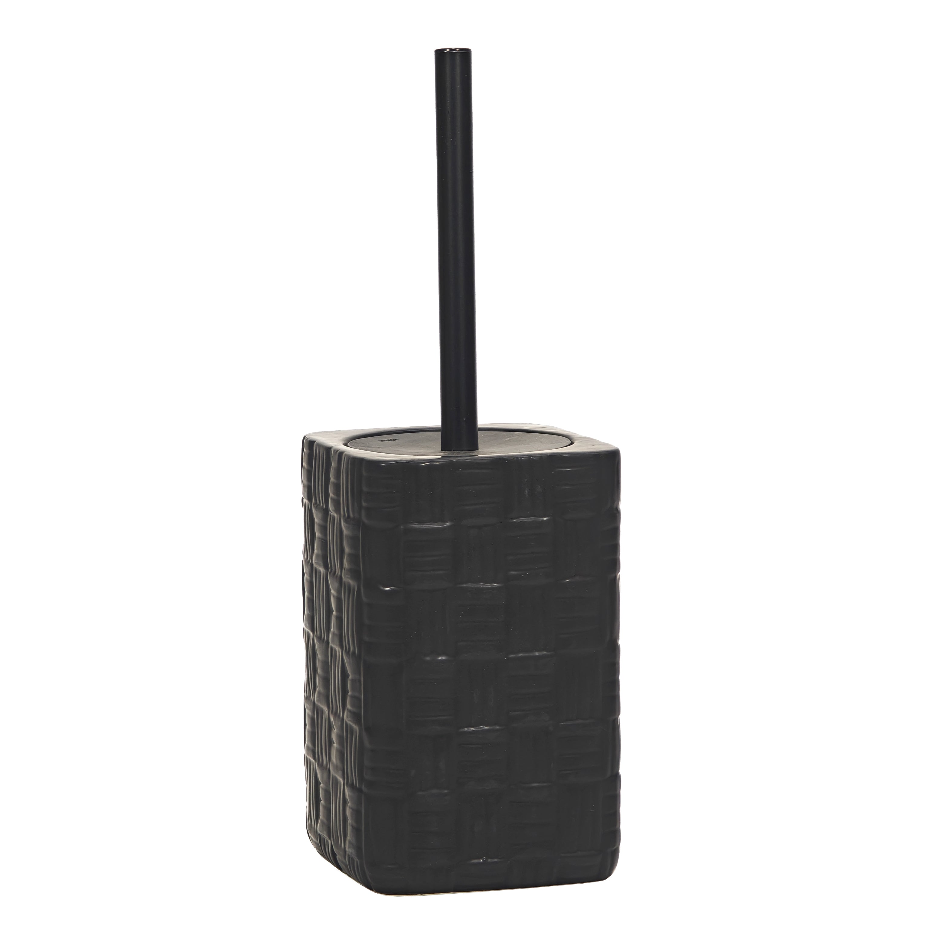 VESTIAMO CASA - Portascopino con Scopino in Ceramica Nero Finitura a rilievo effetto intreccio