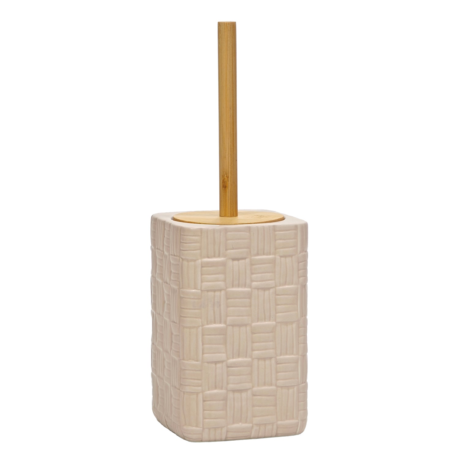 VESTIAMO CASA - Portascopino con Scopino in Ceramica Rosa Finitura a rilievo effetto intreccio