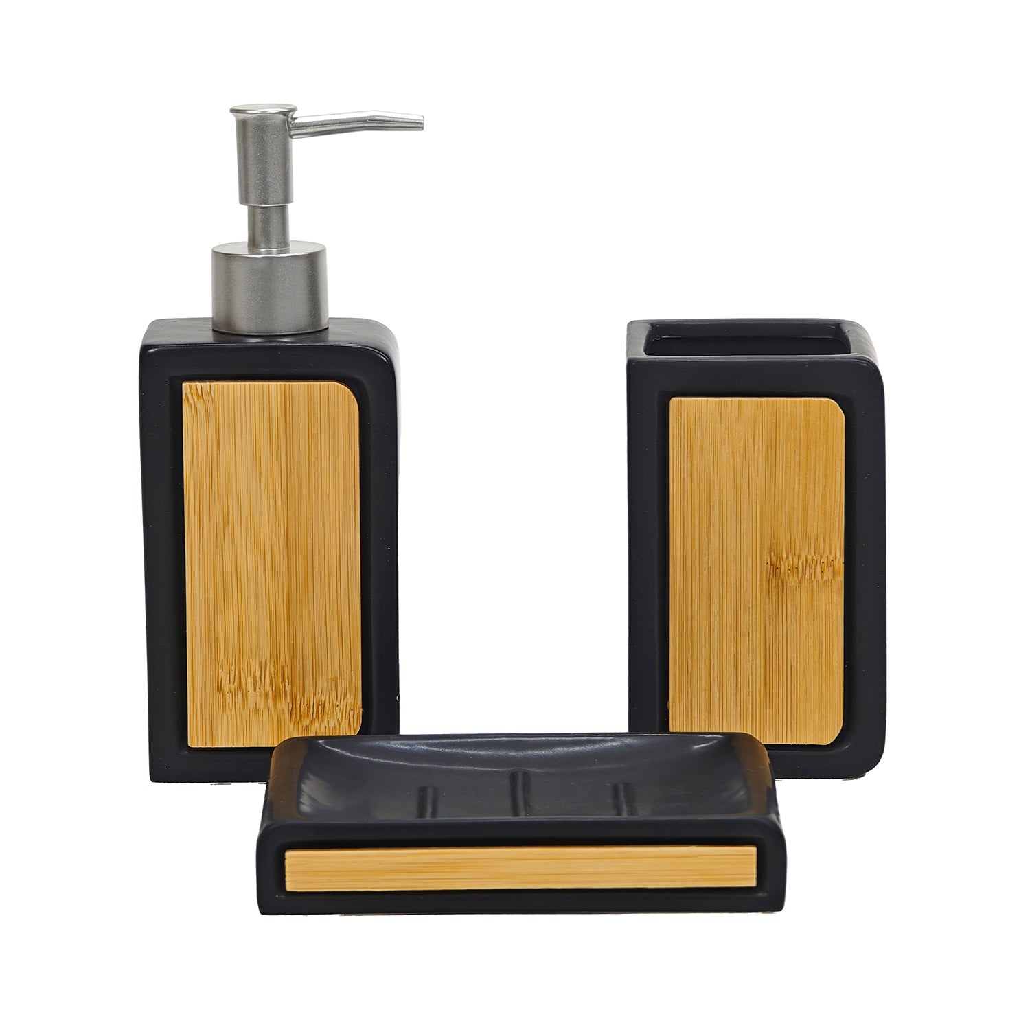 VESTIAMO CASA - Set Bagno 3 pezzi in Ceramica Nera e Bamboo