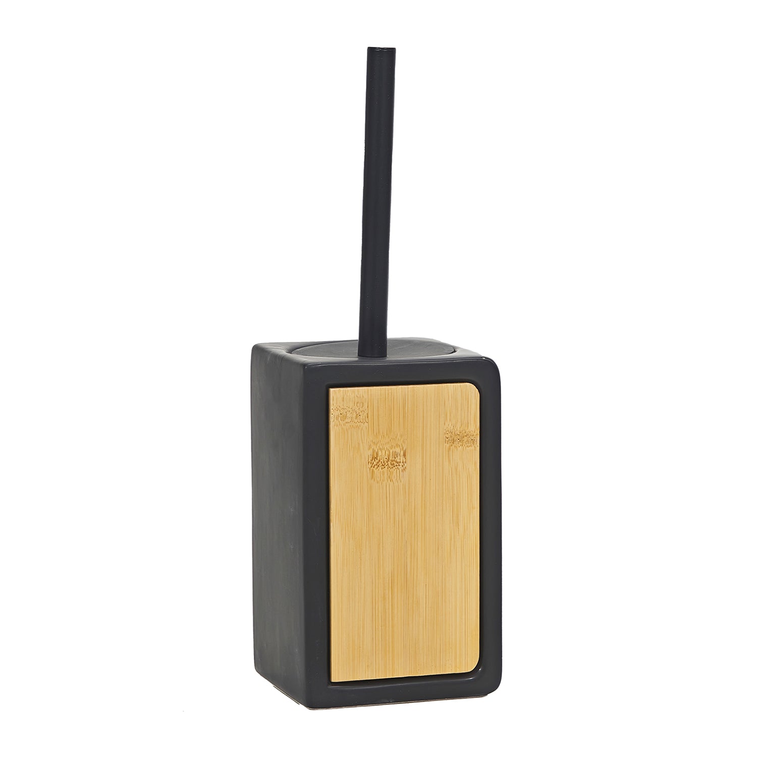 VESTIAMO CASA - Portascopino con Scopino in Ceramica Nera e Bamboo - h32x11x11 cm