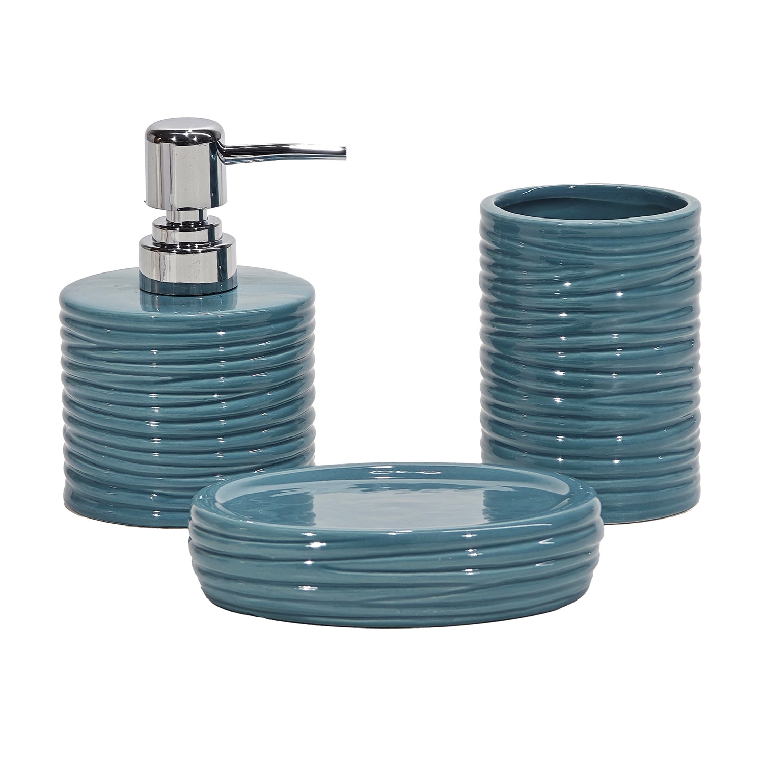 VESTIAMO CASA - Set Bagno 3 pezzi in Ceramica Carta da Zucchero Finitura a rilievo Effetto Ondulato