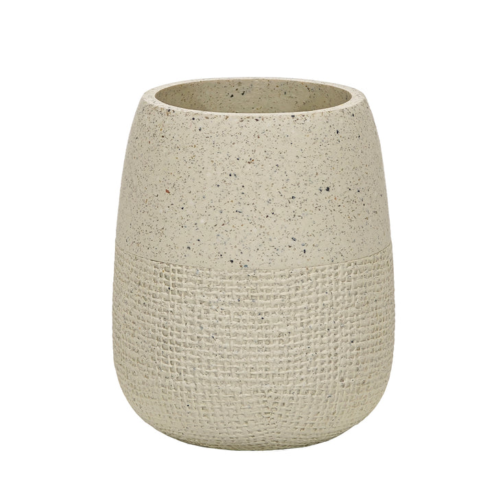 VESTIAMO CASA - Bicchiere Porta Spazzolini in Poliresina Beige - h10,5 cm diametro 8,5 cm