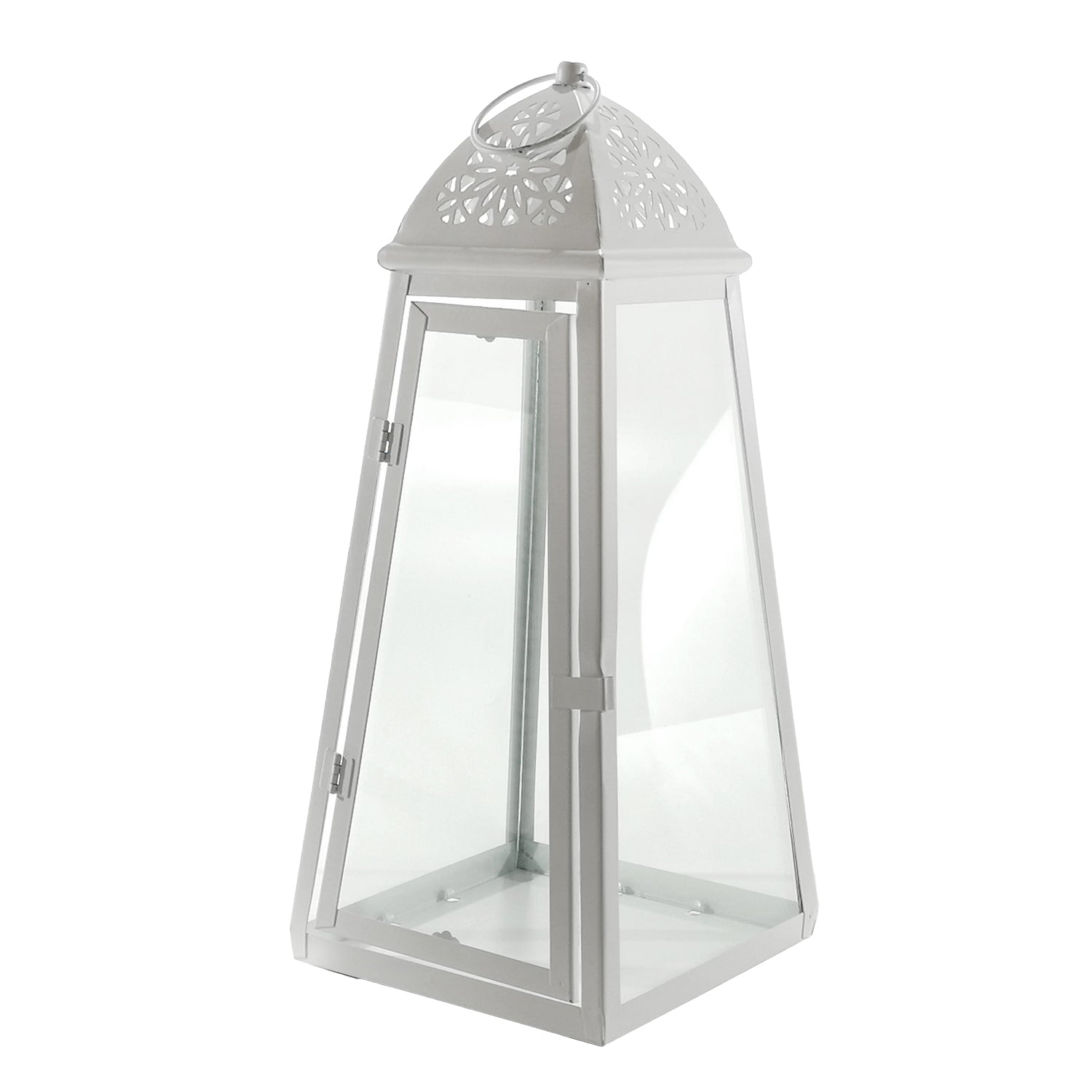 VESTIAMO CASA - Lanterna Portacandela in Vetro e Metallo Bianca h41 cm