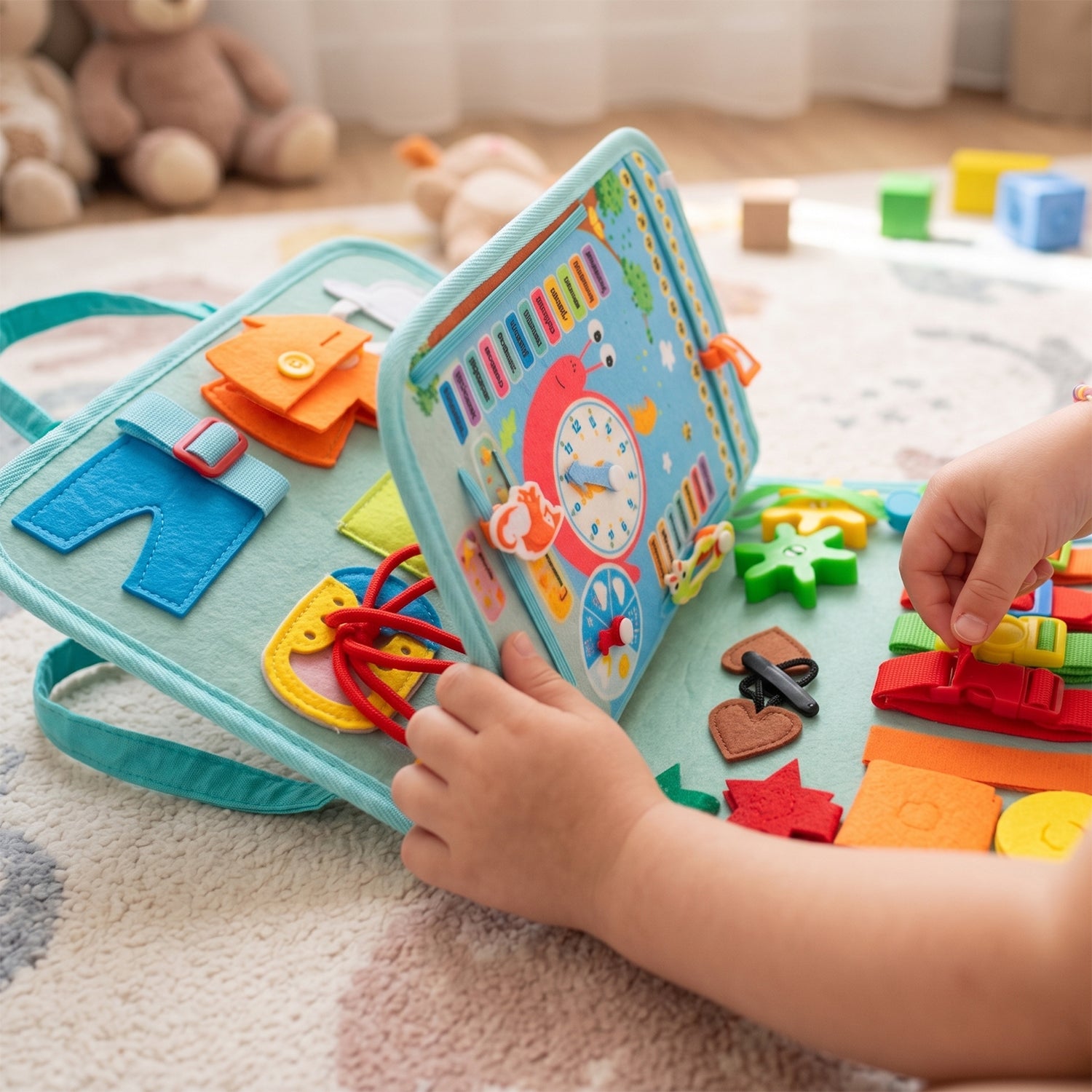 TU GIOCHI - Touch & Play Book Libro Valigetta Educativo Montessori con 4 Attività di Apprendimento 18+ Mesi