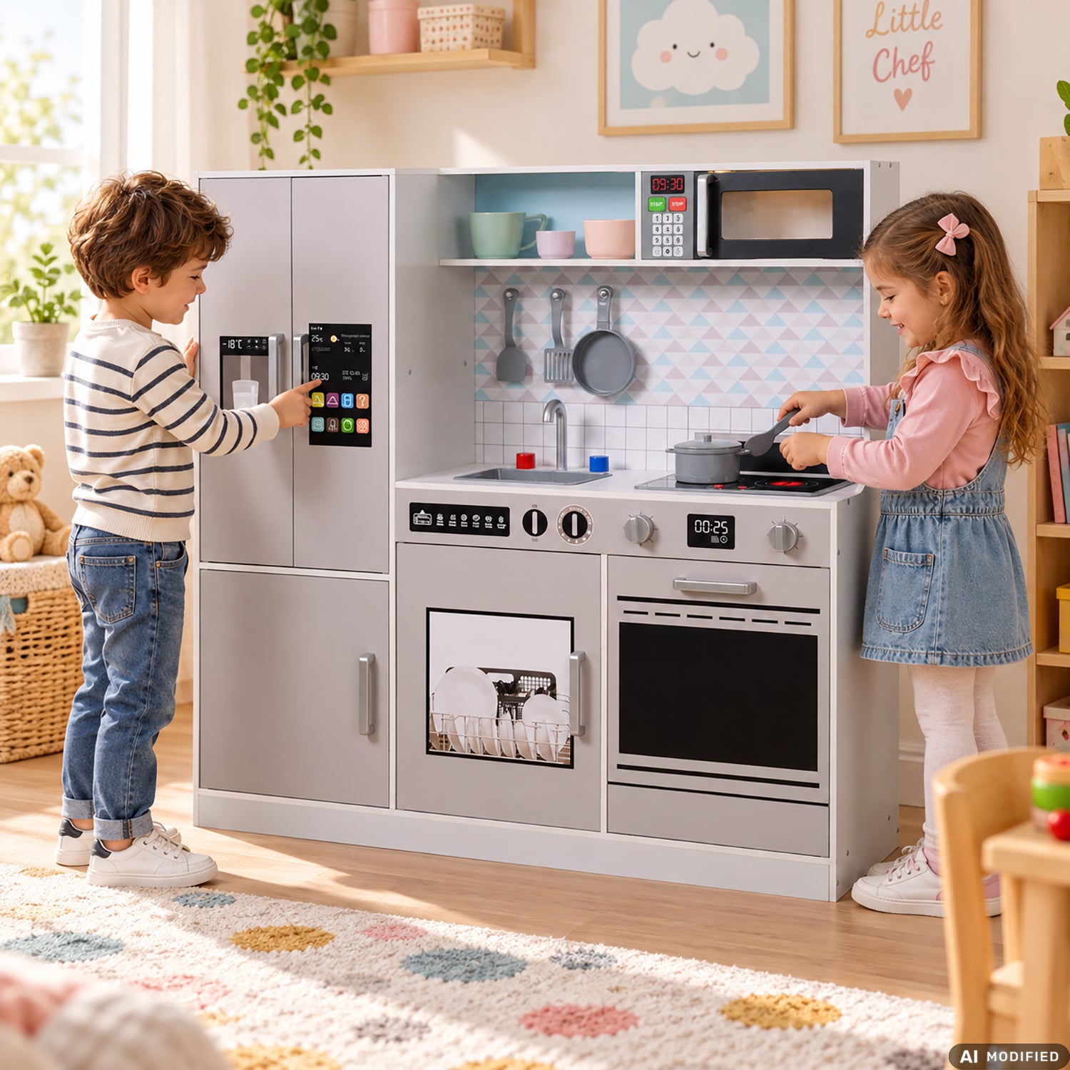 TU GIOCHI - Cucina Giocattolo in Legno Linea WoodWorld con Luci e Suoni 3+ Anni - h101x104x29,5 cm