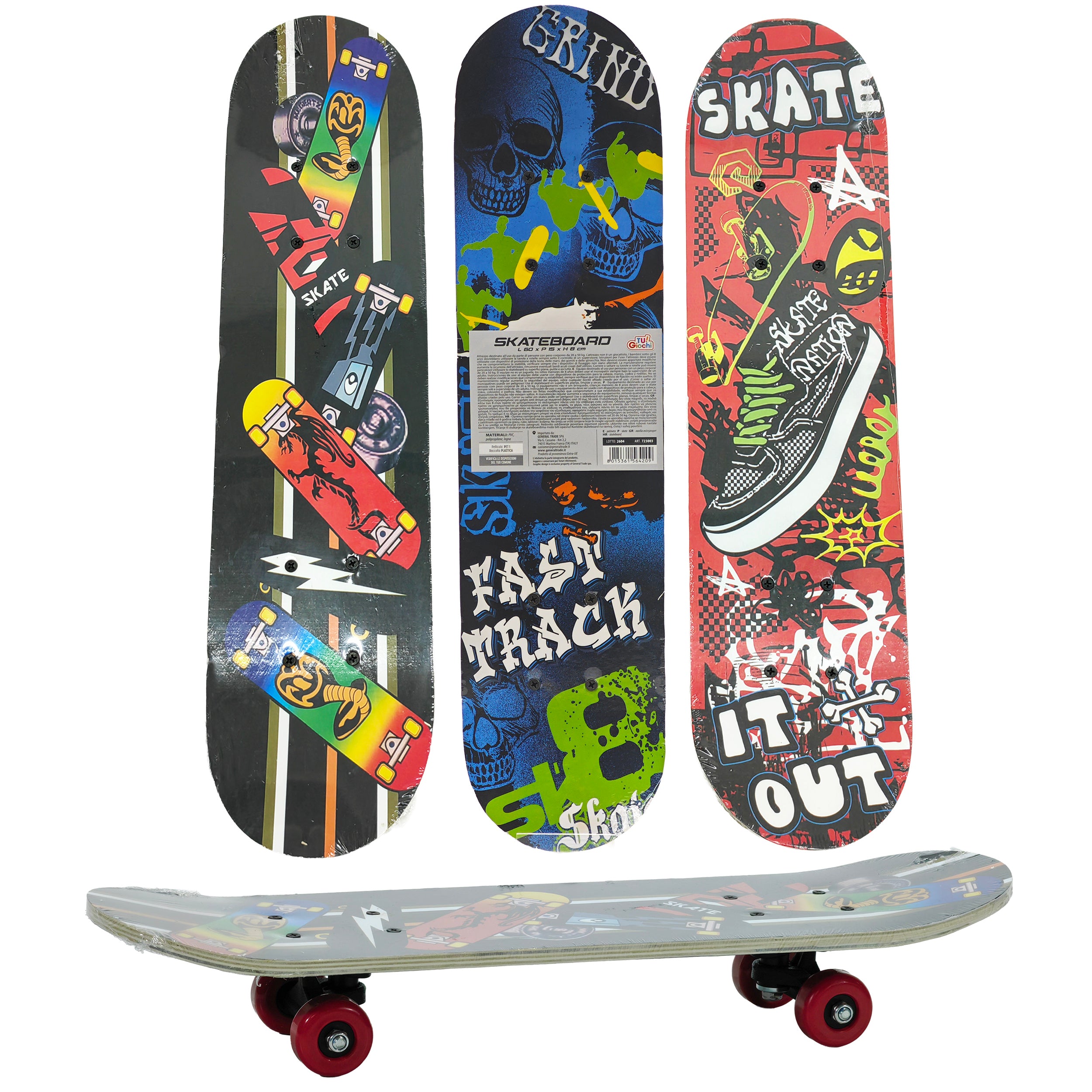 TU GIOCHI - Skateboard per Bambini lunghezza 60 cm – Tavola in Legno e PVC con Ruote Resistenti