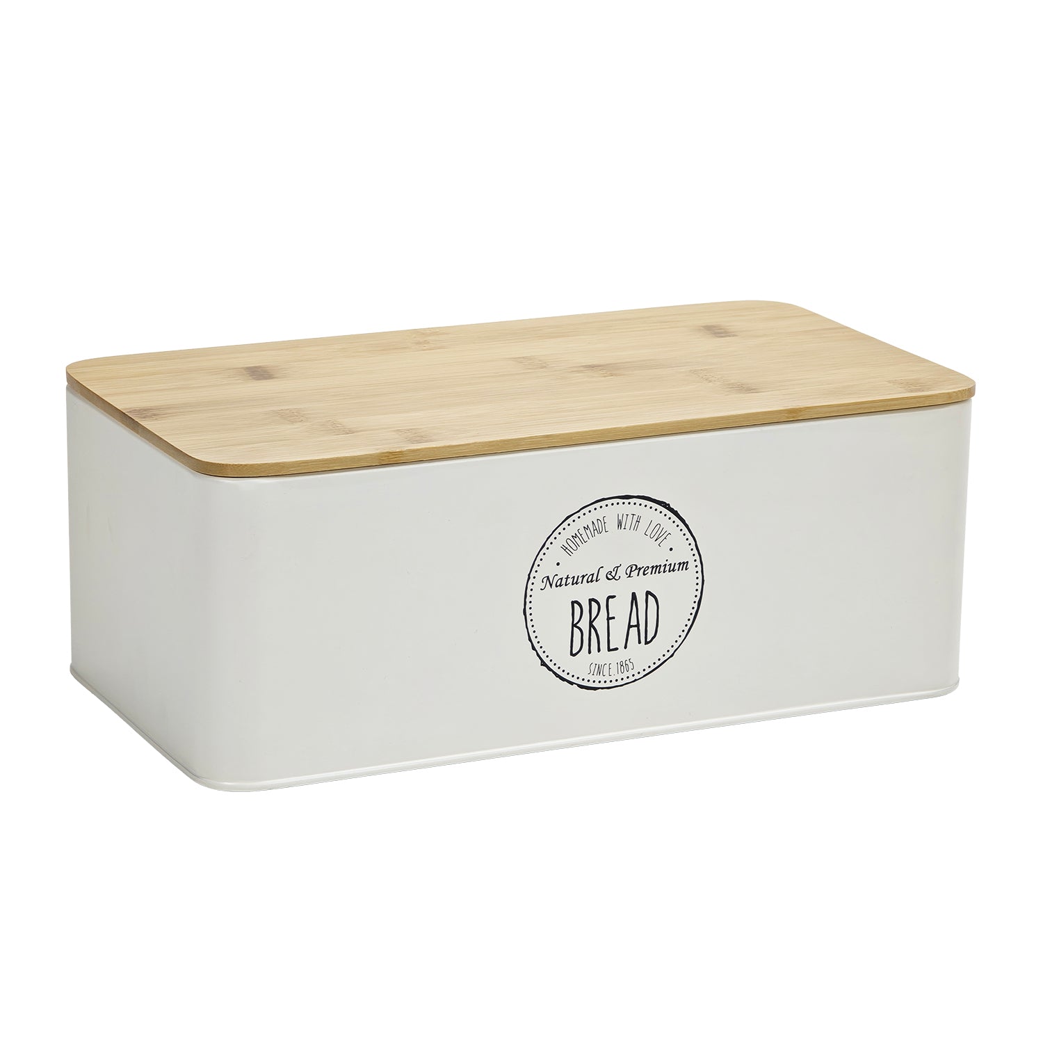 GUSTO CASA - Portapane con Coperchio in Bambù e Contenitore in Metallo Crema - h12x33x18 cm