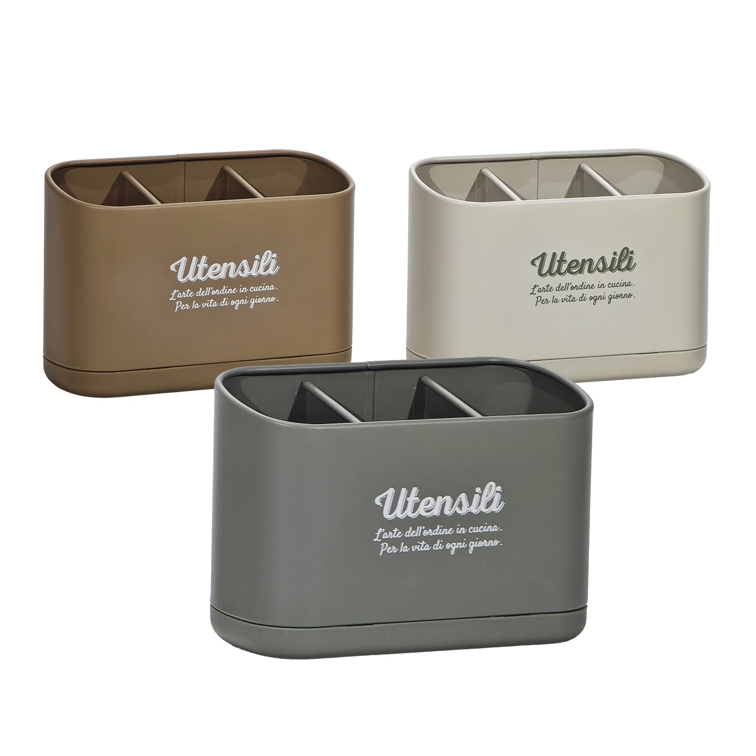GUSTO CASA - Portaposate da Cucina 3 Scomparti in Metallo e Polipropilene h13x19x19 cm