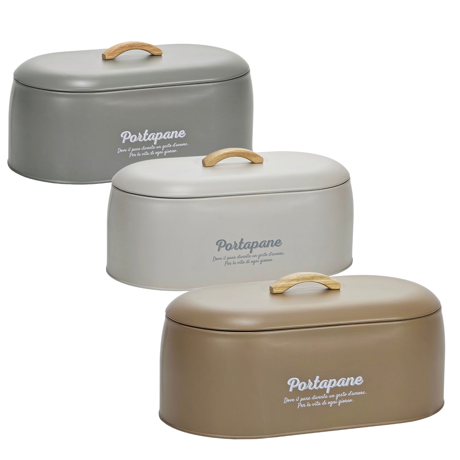 GUSTO CASA - Portapane in Metallo con Coperchio e Manico in Legno h16,5x35,5x19,5 cm