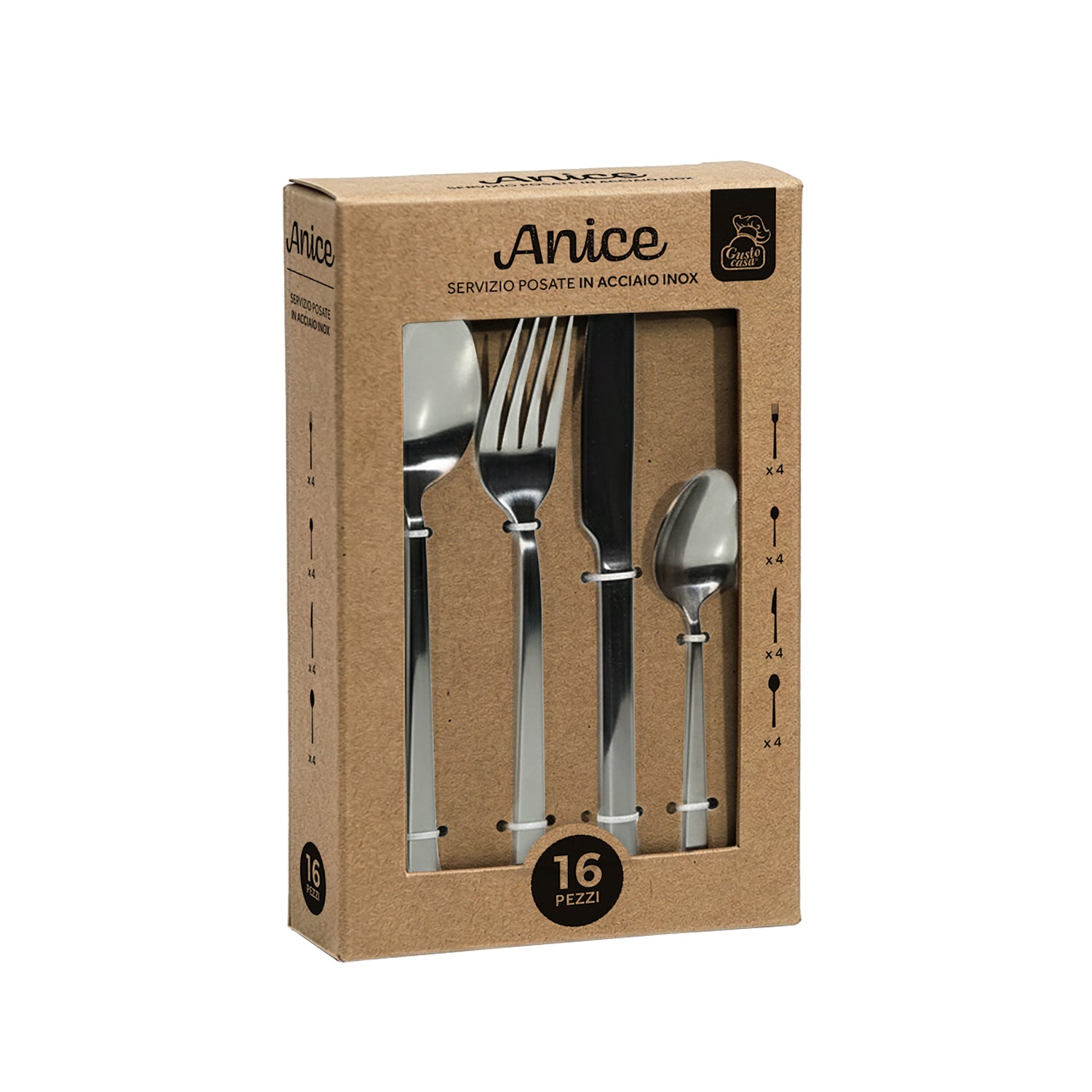 GUSTO CASA - Set Posate Anice 16 Pezzi in Acciaio Inox