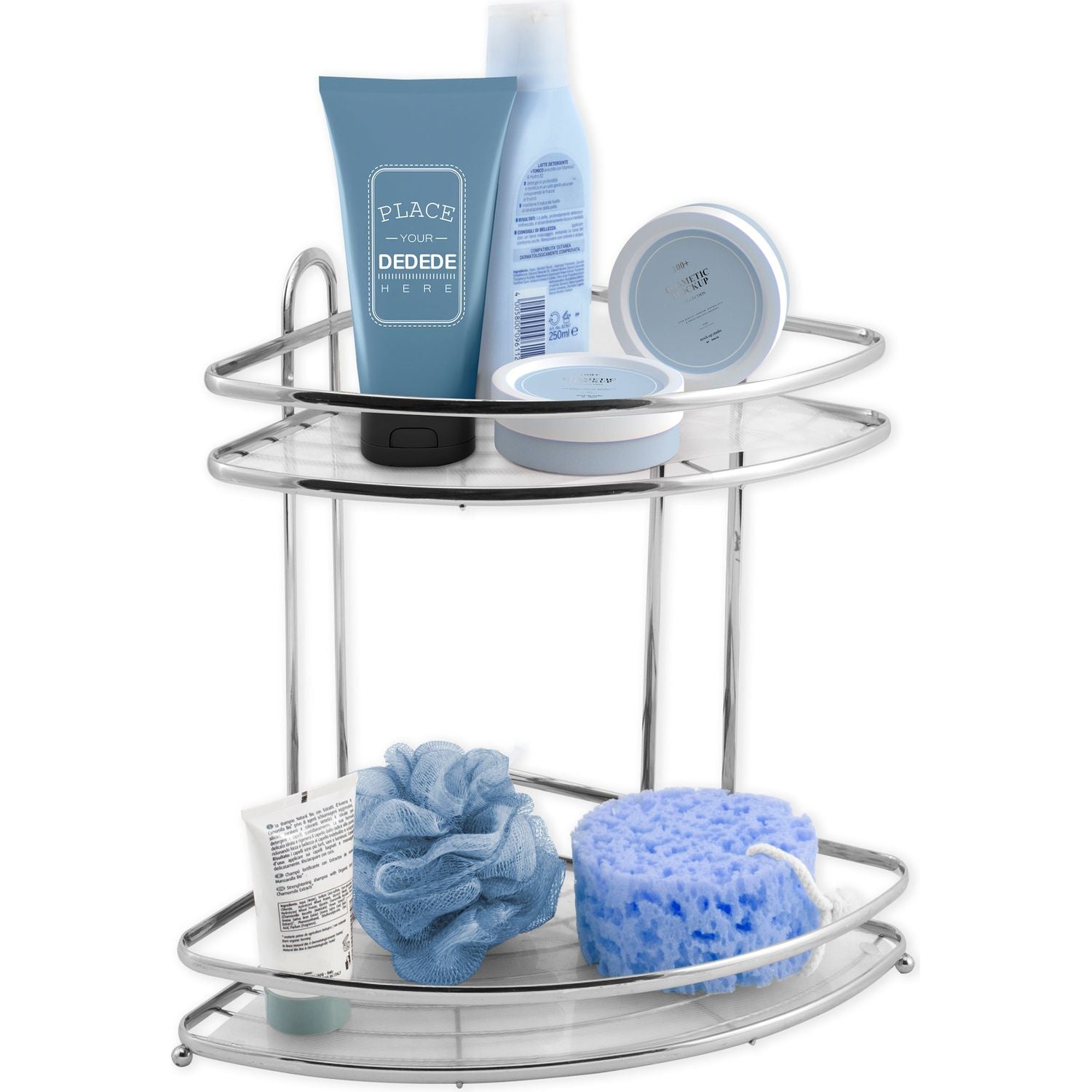 VESTIAMO CASA - Mensola angolare 2 ripiani in metallo cromato Linea Aisha - h33,5x35,4x25 cm