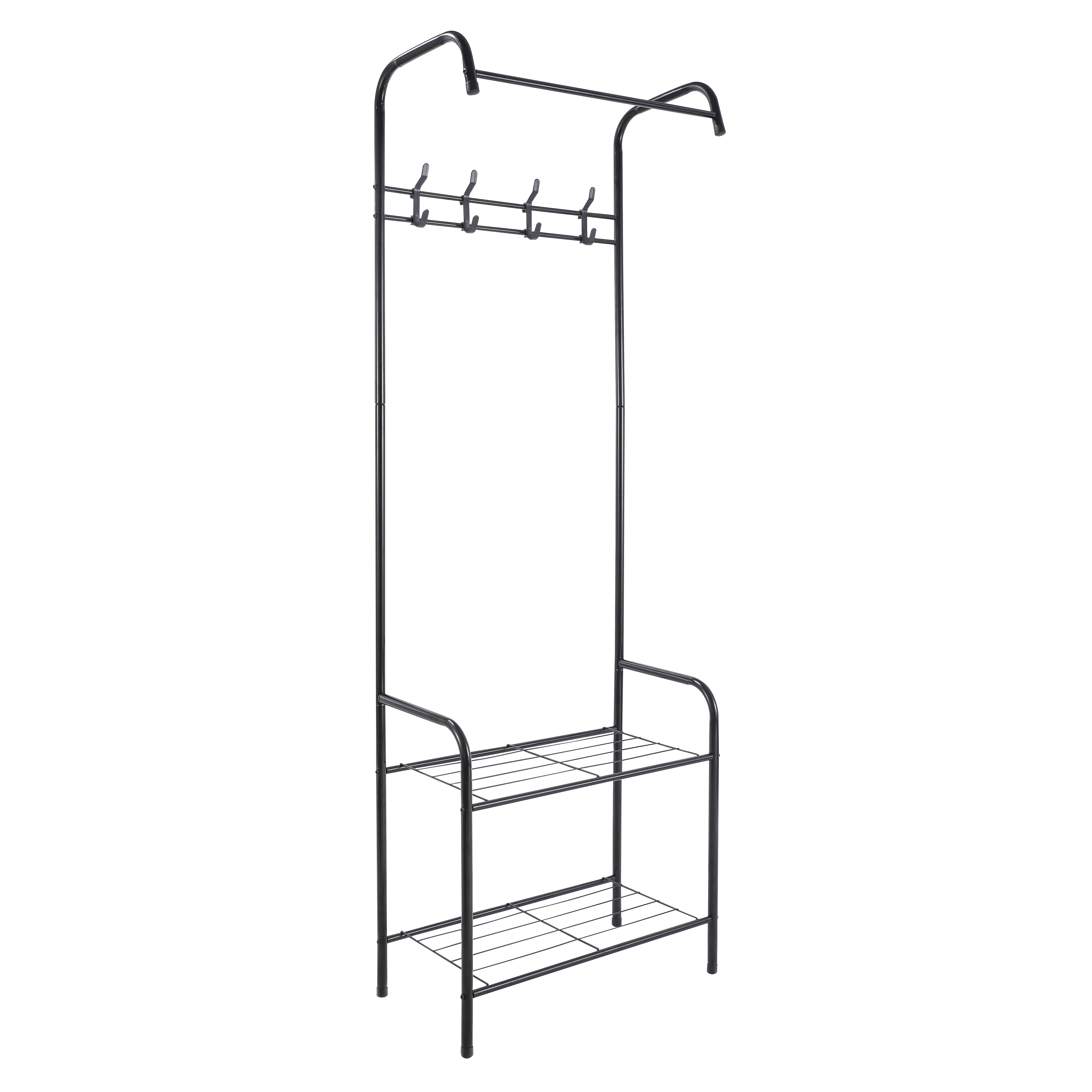 VESTIAMO CASA - Appendiabiti 2 ripiani 4 ganci in metallo Nero - h170x61x30 cm