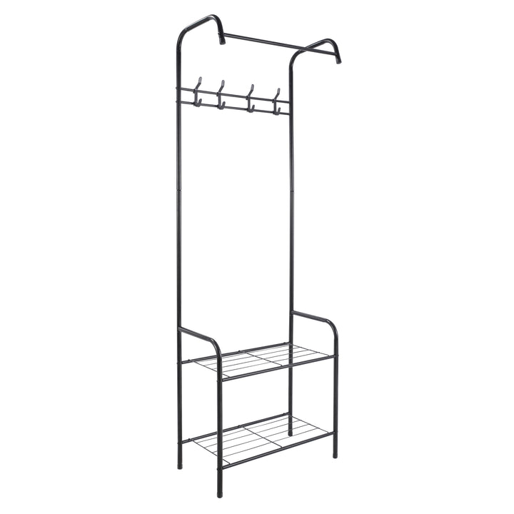 VESTIAMO CASA - Appendiabiti 2 ripiani 4 ganci in metallo Nero - h170x61x30 cm