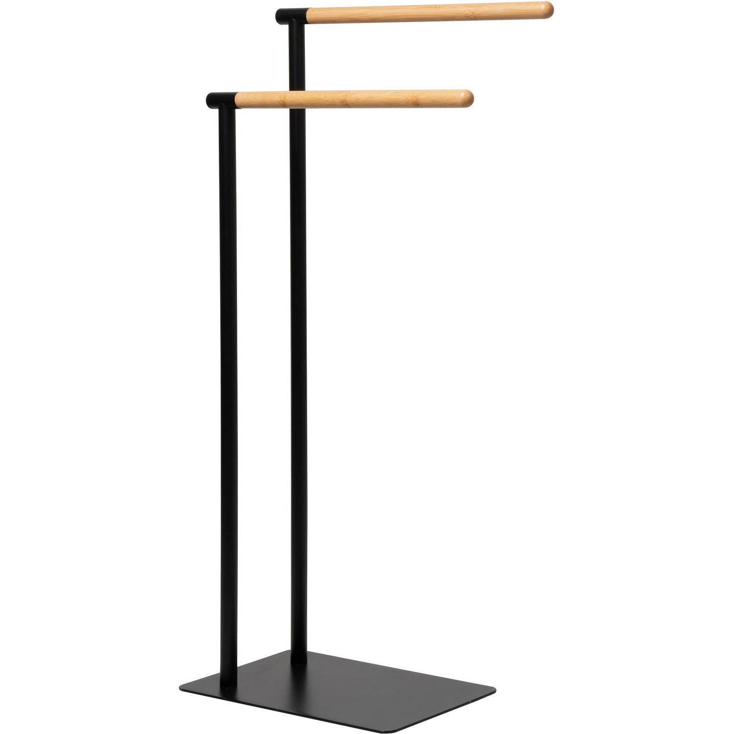 VESTIAMO CASA - Piantana Portasciugamani 2 posti in acciaio inox Nero con elementi in bamboo - h77x37x20 cm