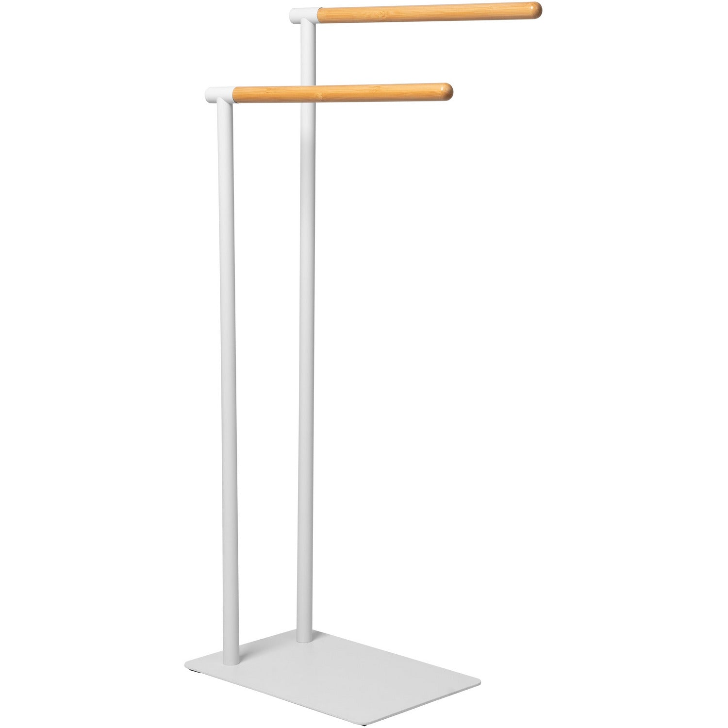 VESTIAMO CASA - Piantana Portasciugamani 2 posti in acciaio inox Bianco con elementi in bamboo - h77x37x20 cm