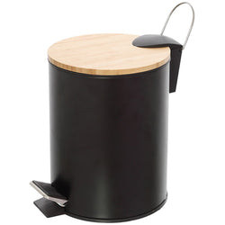 VESTIAMO CASA - Pattumiera nera con top in bamboo 3 litri - h24,3 cm ø17 cm