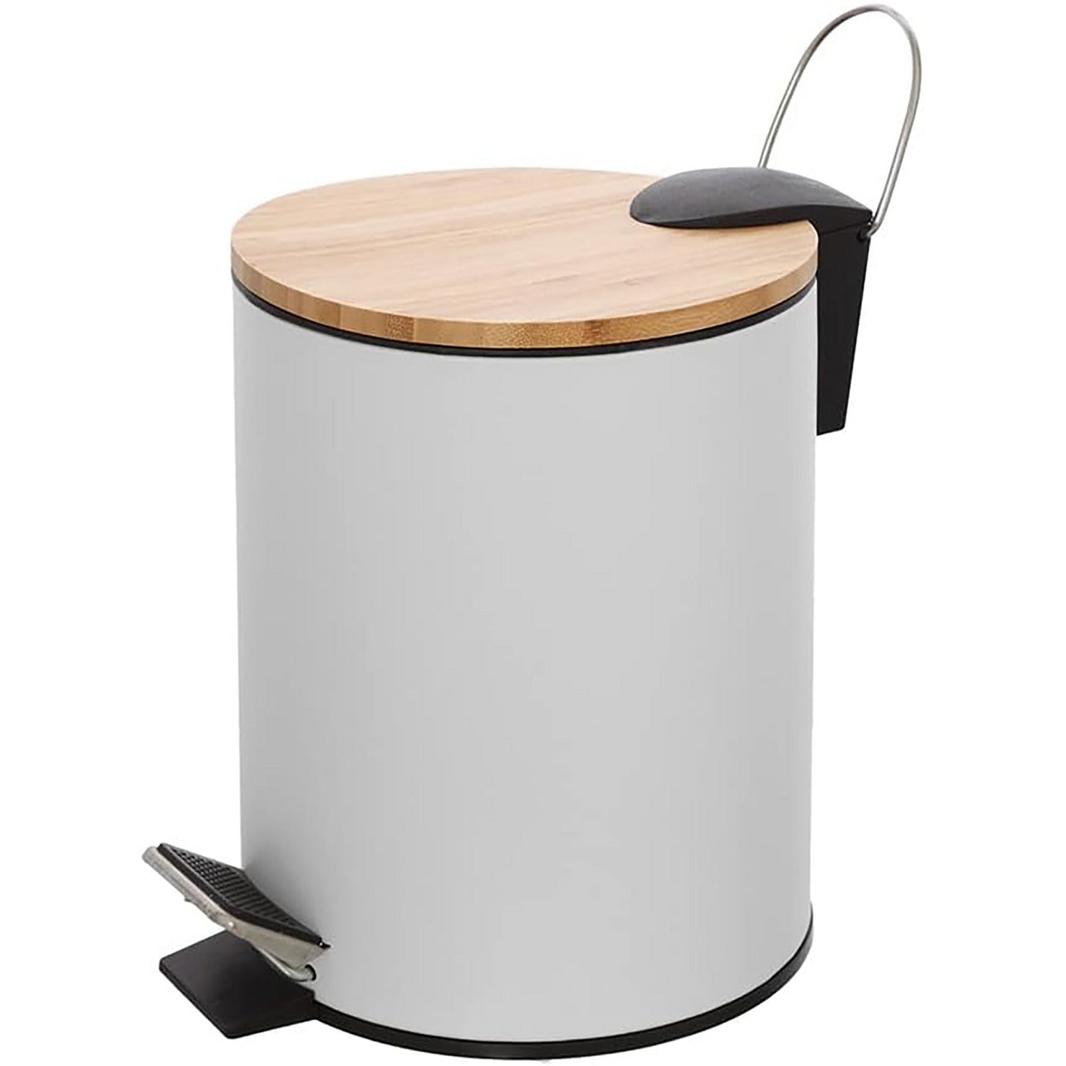 VESTIAMO CASA - Pattumiera bianca con top in bamboo 3 litri - h24,3 cm ø17 cm