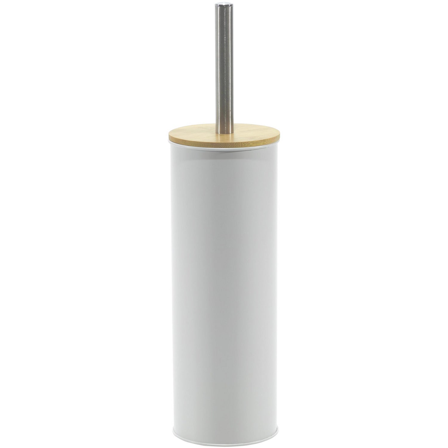 VESTIAMO CASA - Portascopino con scopino bianco e elementi in bamboo - h38 cm diametro 9,5 cm