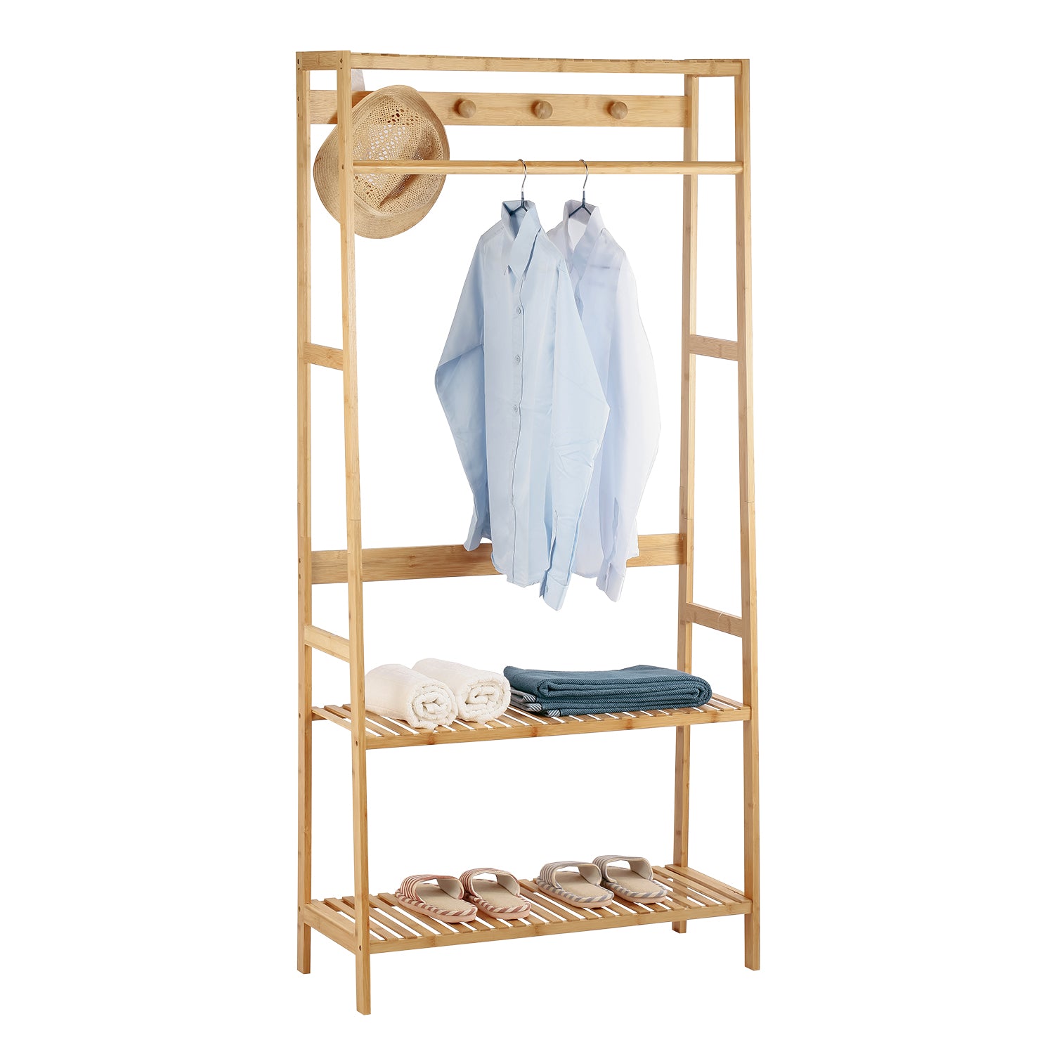 VESTIAMO CASA - Appendiabiti 3 ripiani 4 Posti Linea Bamboo - h173x80x34 cm