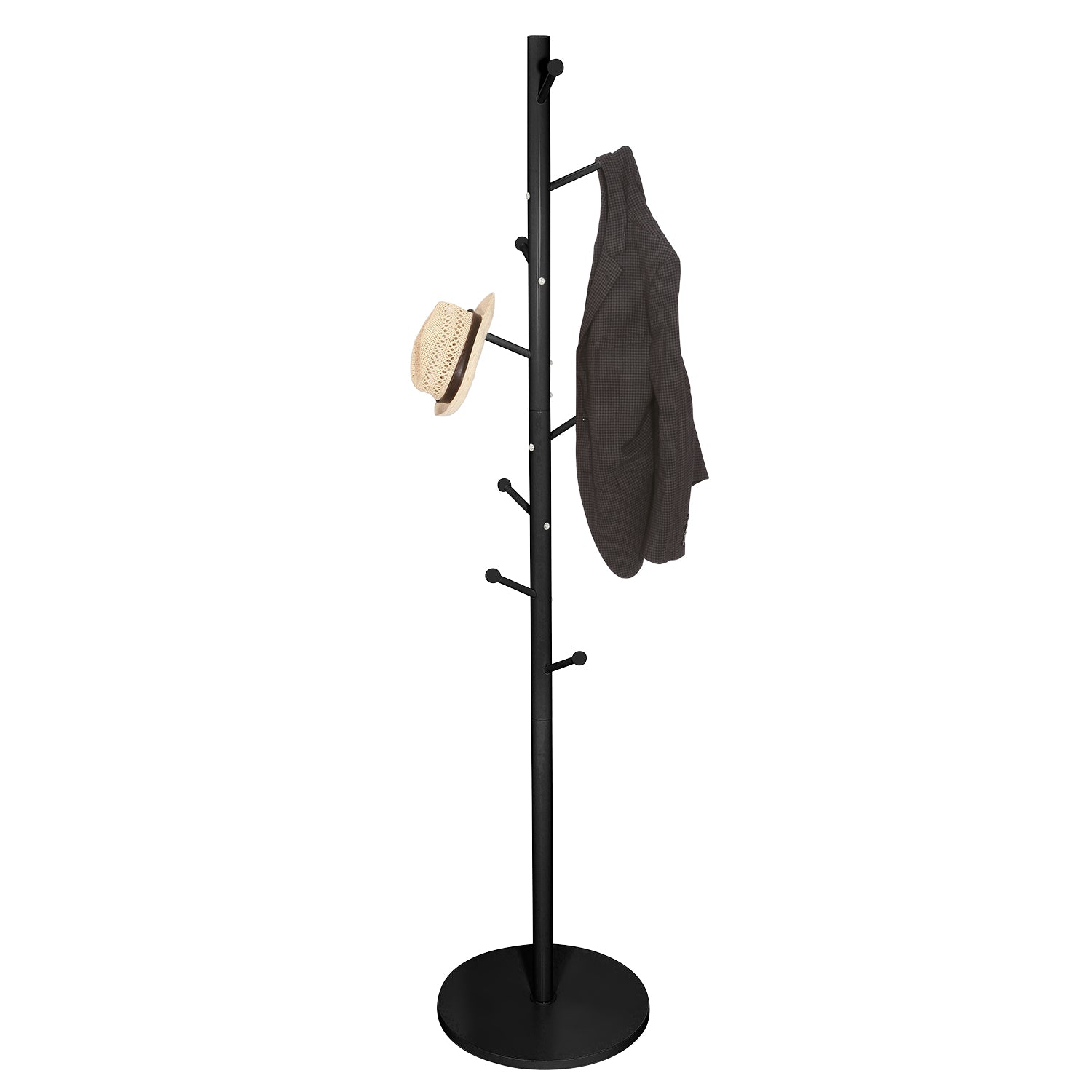 Appendiabiti Da Terra In Metallo Nero Con 8 Ganci, 170x48 Cm, Minimalista E Robusto, Perfetto Per Ingresso E Ufficio