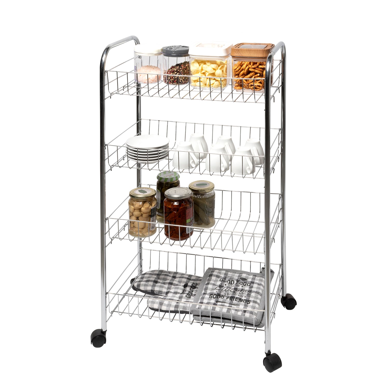 VESTIAMO CASA - Carrello Multiuso in metallo cromato Ayrton 4 Cestelli - h76x41x27 cm