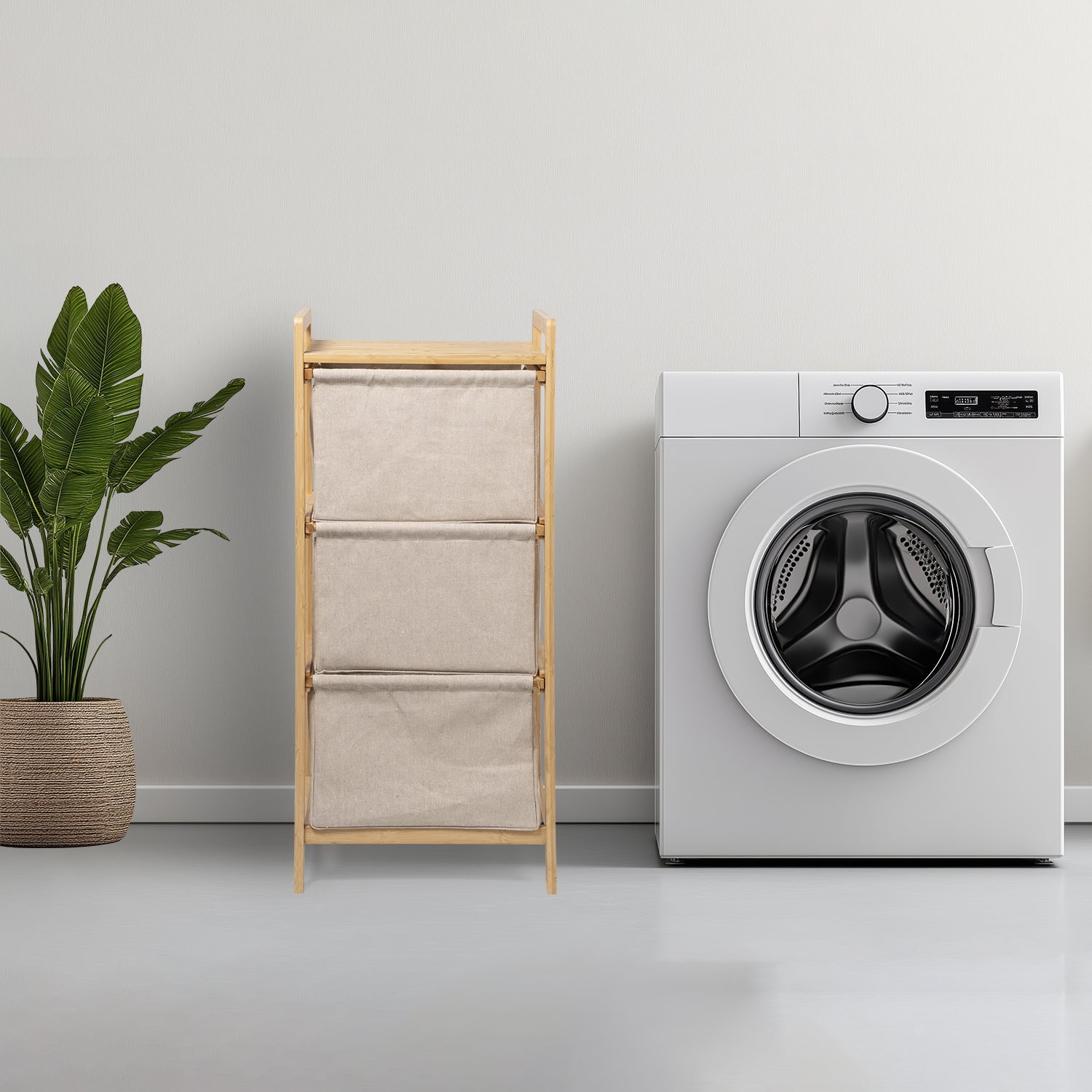 VESTIAMO CASA - Mobiletto Portabiancheria 3 Scomparti Linea Bamboo h96x44x33 cm