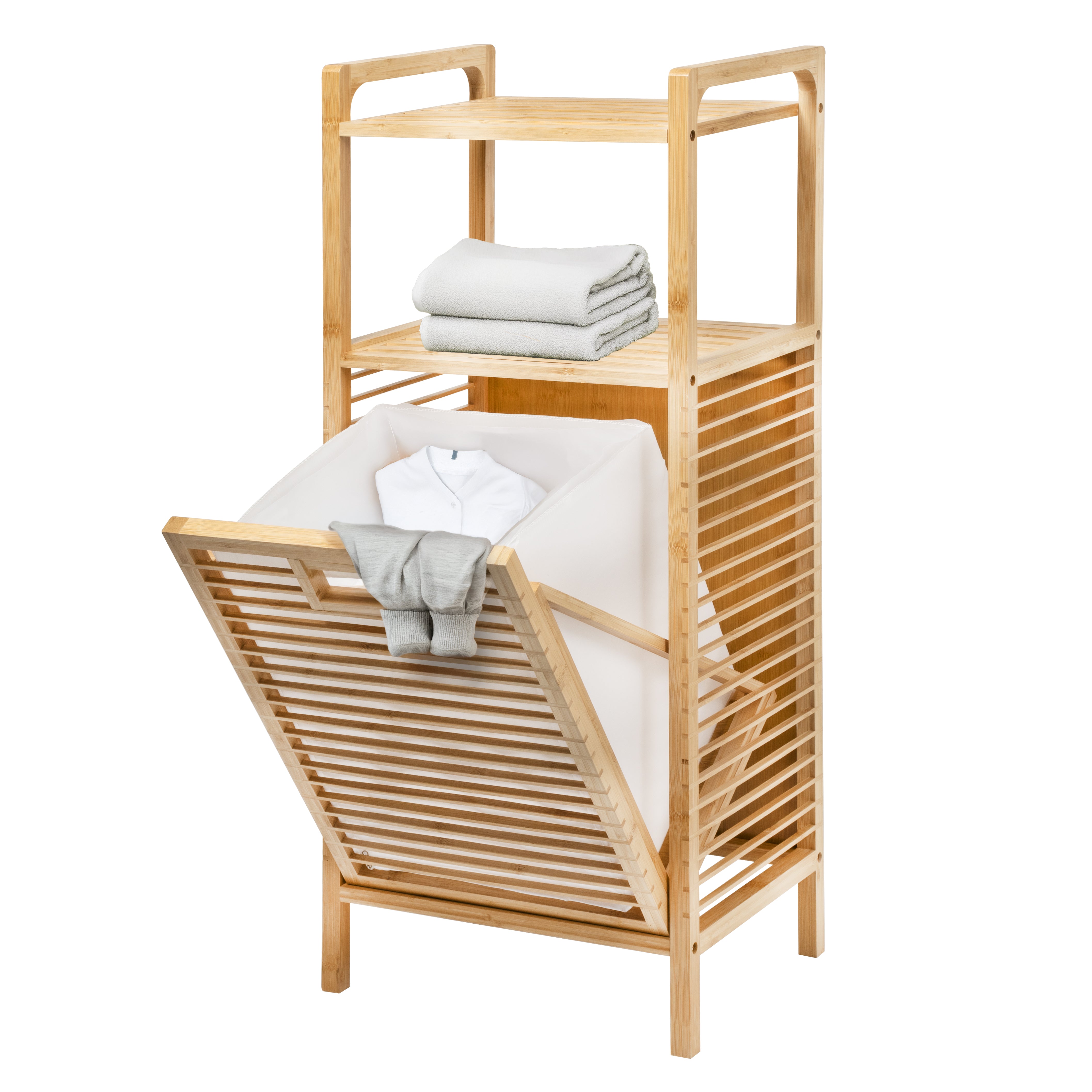VESTIAMO CASA - Mobiletto Portabiancheria 3 Scomparti Linea Bamboo - h95x40x30 cm