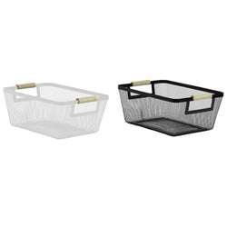 VESTIAMO CASA - Cesta Portaoggetti in metallo con manici in legno h13,5x33x22 cm