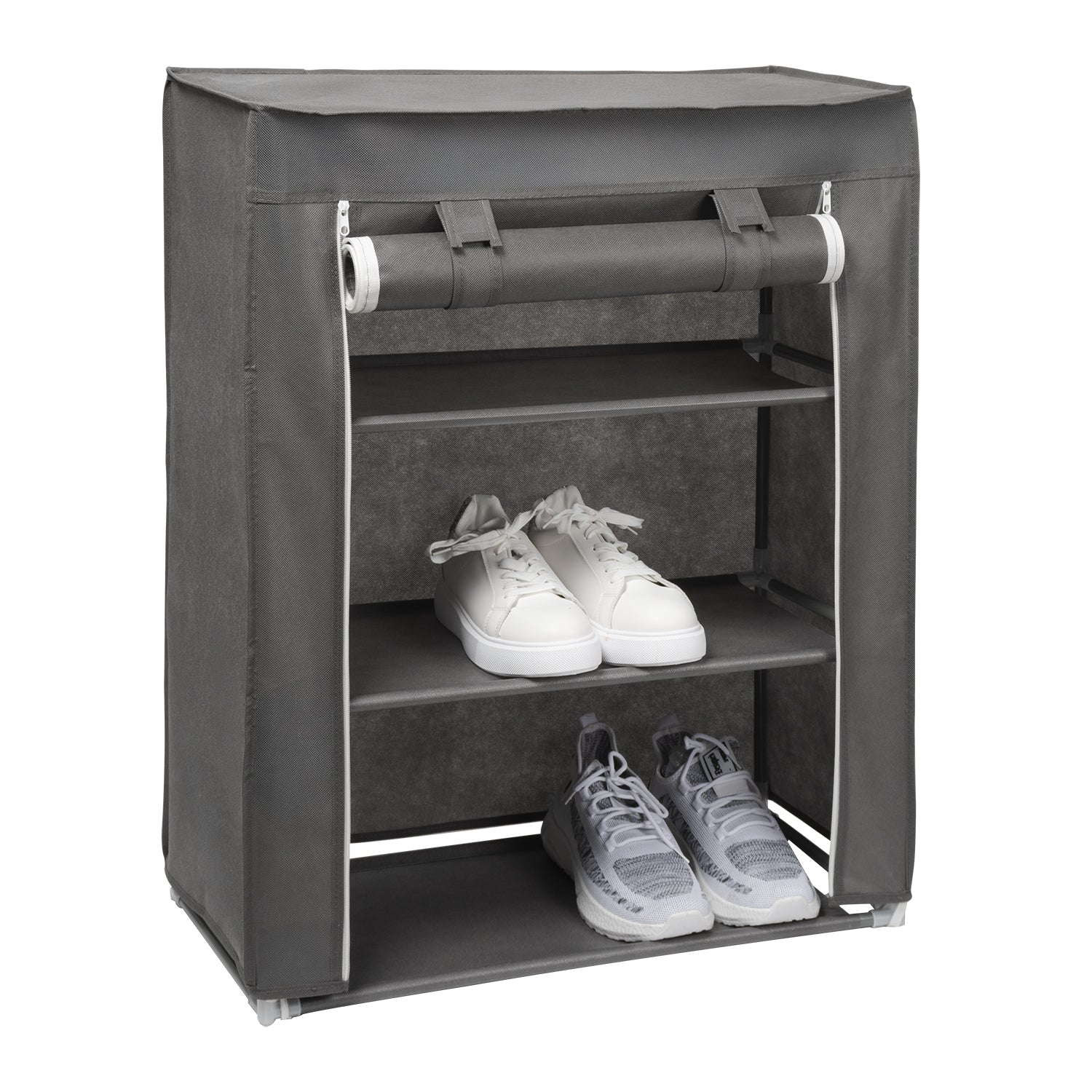 VESTIAMO CASA - Scarpiera 3 Ripiani in Metallo e TNT 9 Posti Grigio Scuro h80x60x30 cm