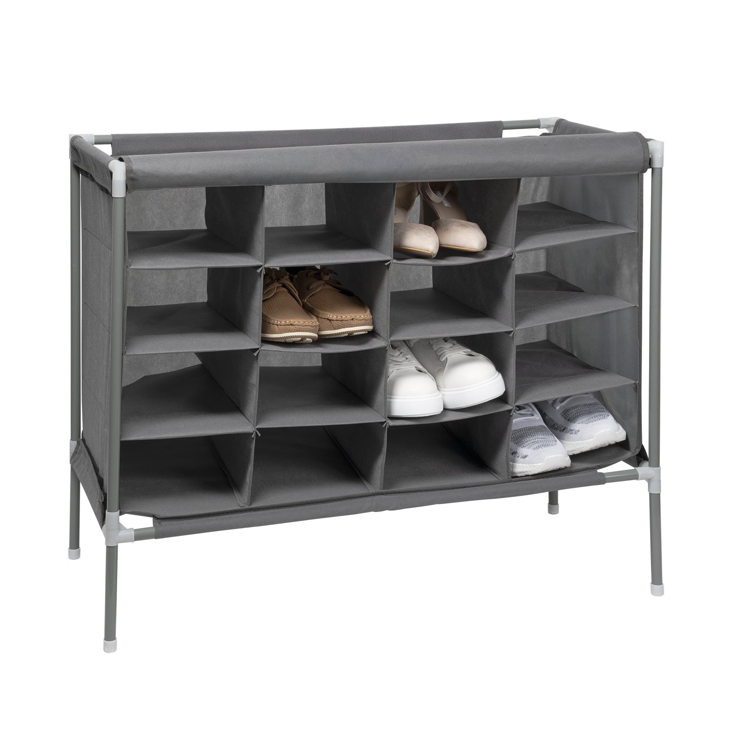 VESTIAMO CASA - Scarpiera 16 Scomparti in Metallo e TNT Grigio Scuro h65x82x35 cm