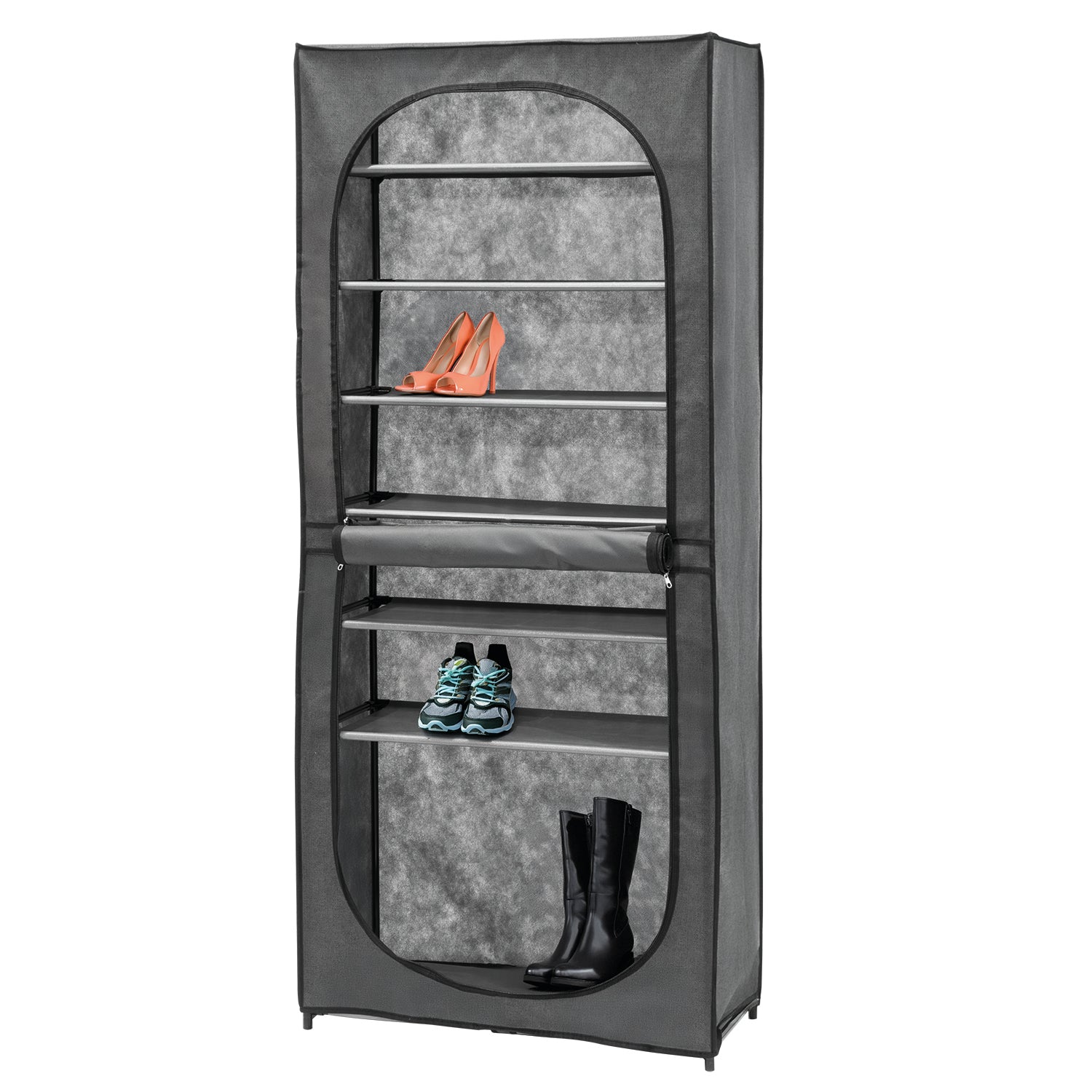 VESTIAMO CASA - Scarpiera 7 Ripiani in Metallo e TNT 21 Posti Grigio Scuro h160x68x30 cm