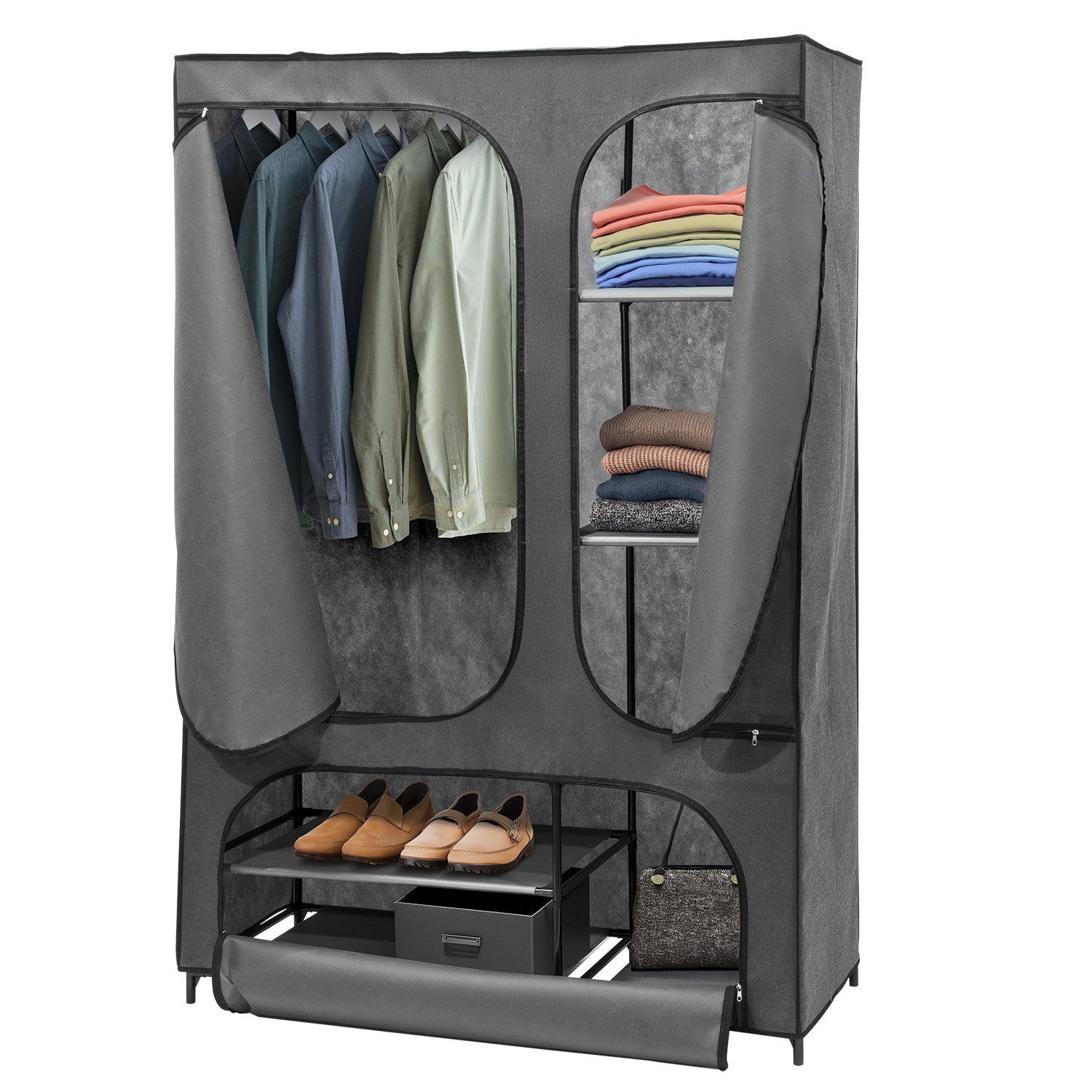 VESTIAMO CASA - Armadio Guardaroba Grigio con scarpiera e 7 ripiani - h170x115x45 cm