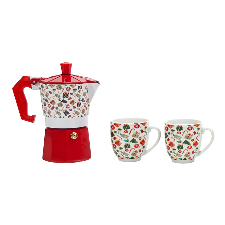 VESTIAMO CASA GRAN NATALE - Box Caffettiera con 2 Tazze Natalizie