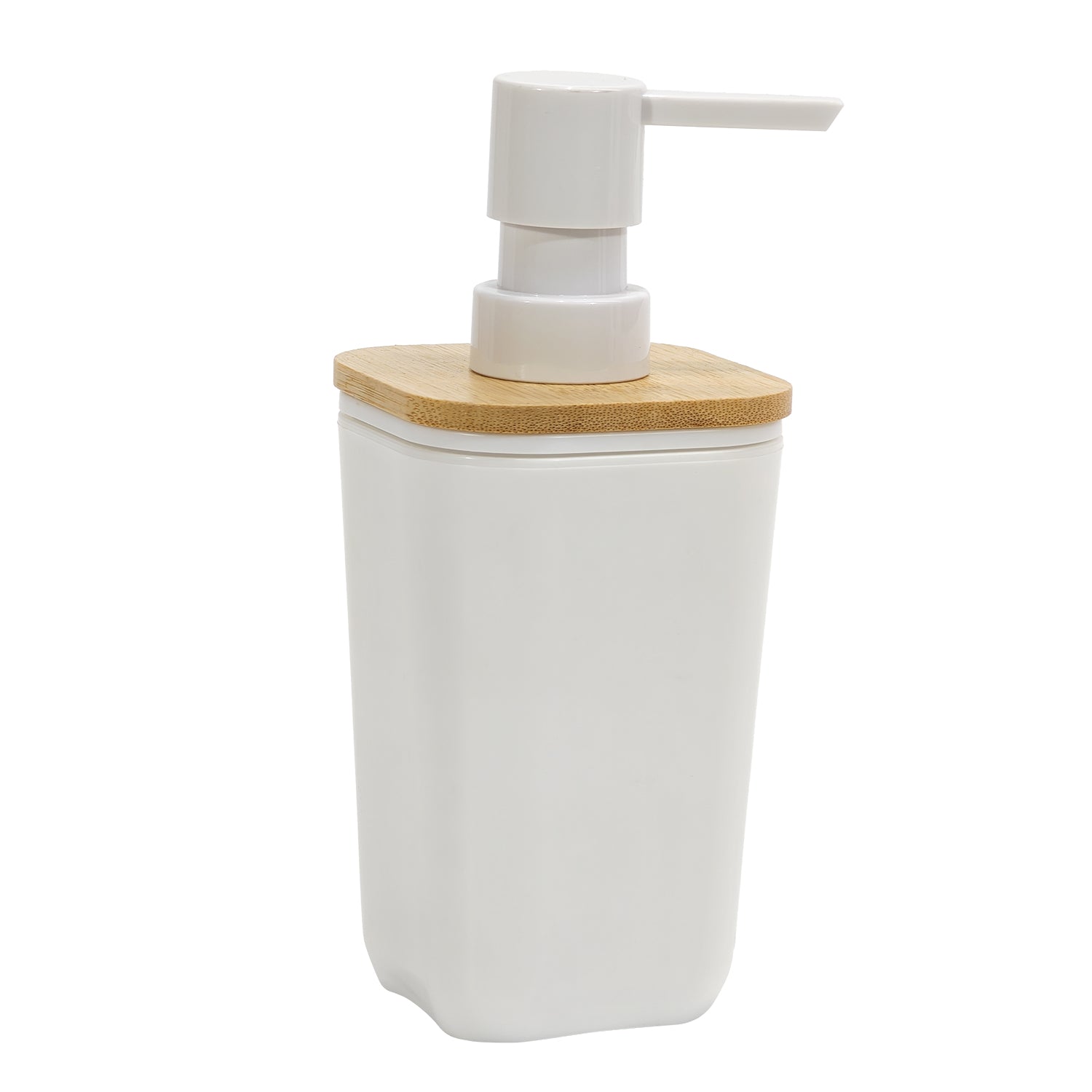 VESTIAMO CASA - Dispenser Sapone in Polistirene Bianco e Bamboo 350 ml - h17,5x7,3x7,3 cm