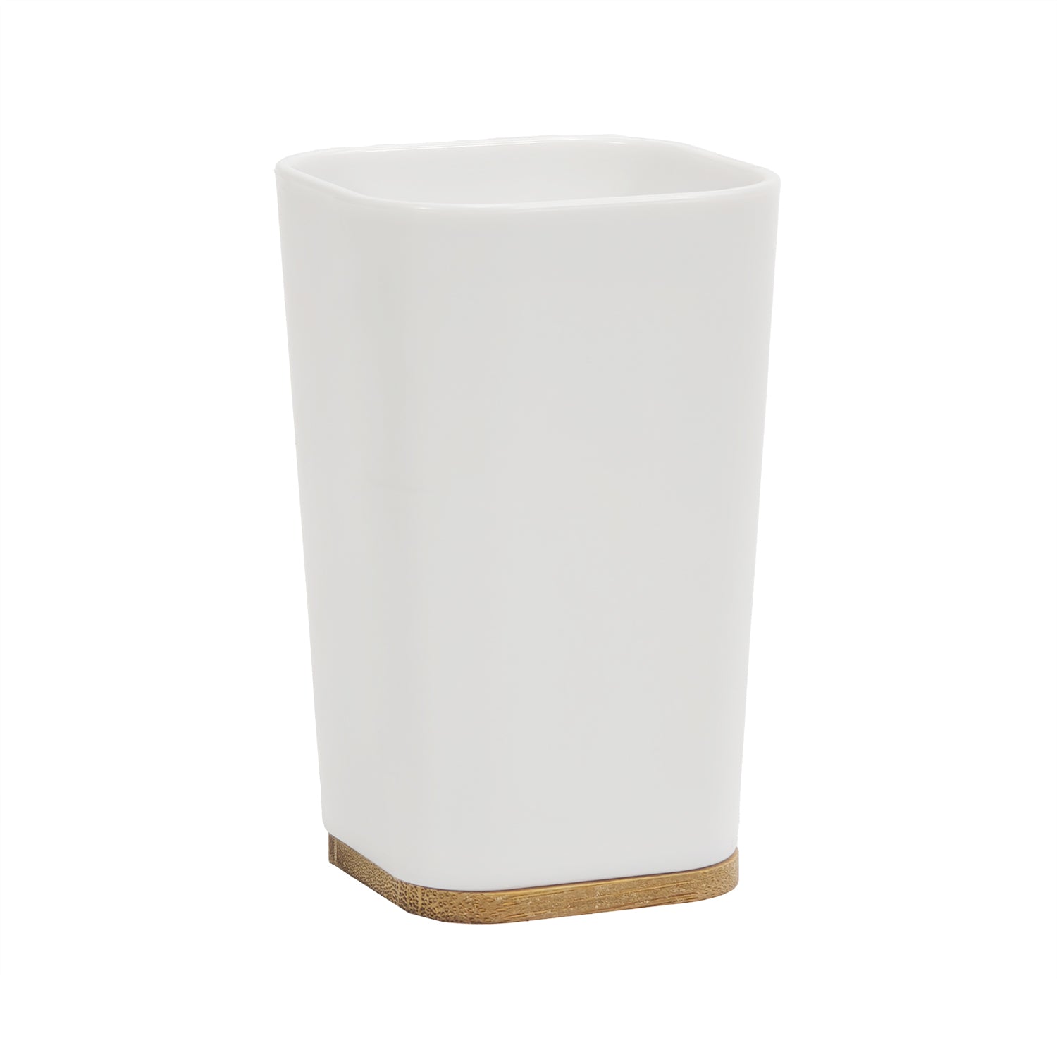 VESTIAMO CASA - Bicchiere Porta Spazzolini in Polistirene Bianco e Bamboo - h11,5x7,3x7,3 cm
