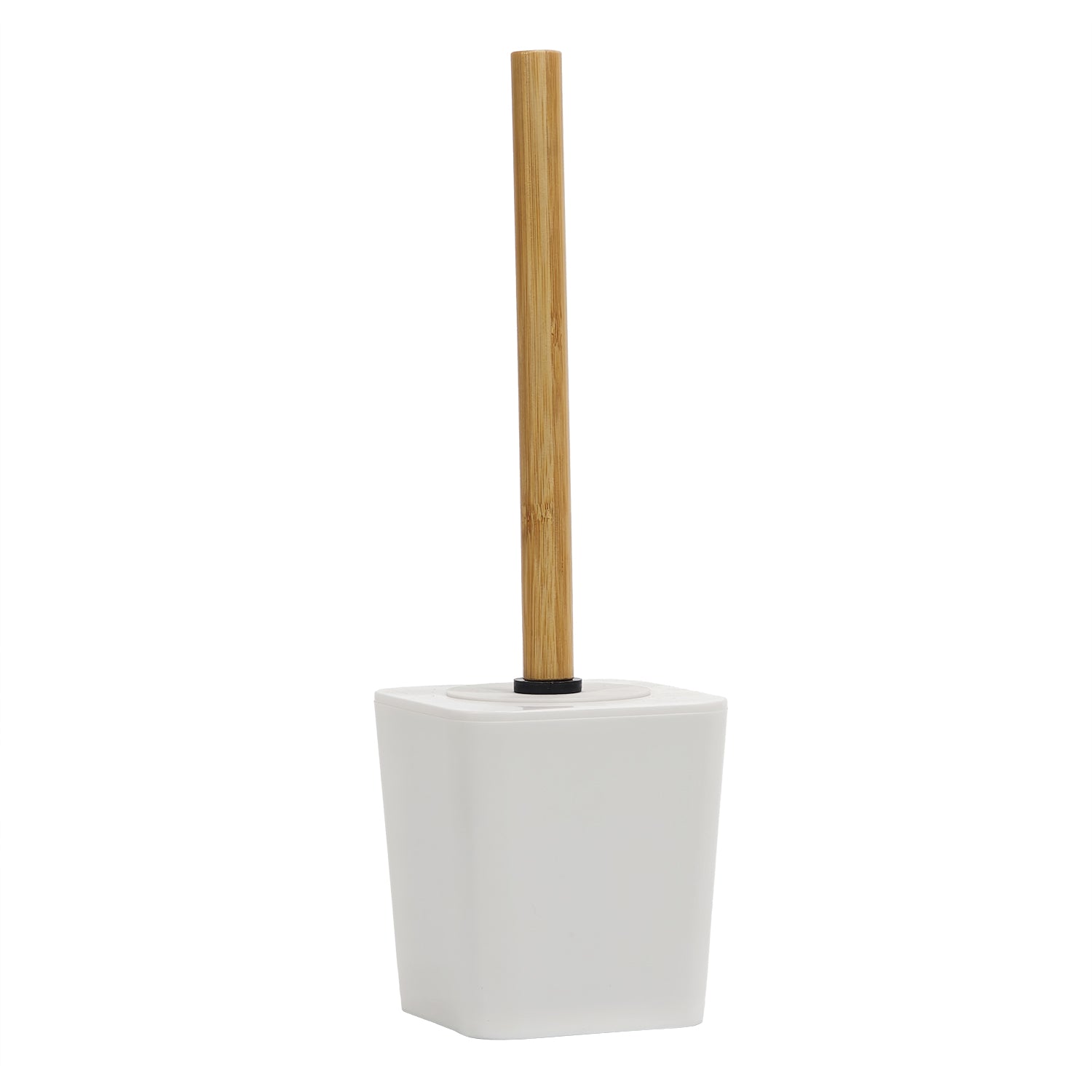 VESTIAMO CASA - Portascopino con Scopino in Polistirene Bianco con manico in bamboo - h38x11,5x11,5 cm