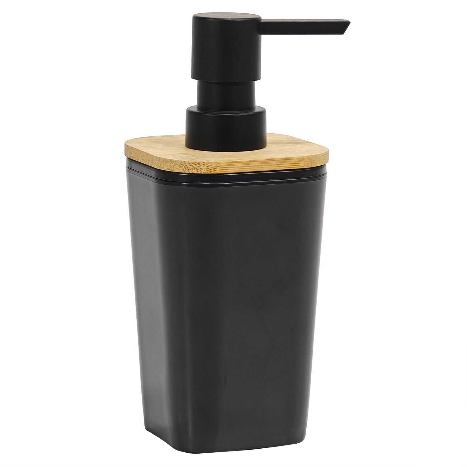 VESTIAMO CASA - Dispenser Sapone in Polistirene Nero e Bamboo 350 ml - h17,5x7,3x7,3 cm