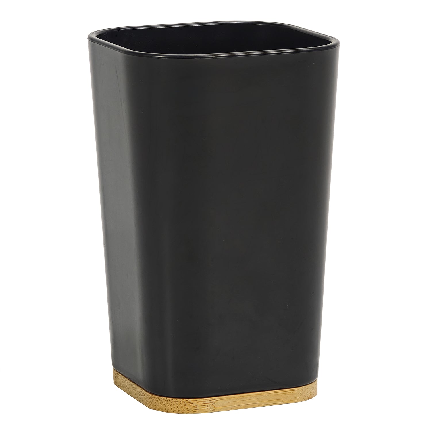 VESTIAMO CASA - Bicchiere Porta Spazzolini in Polistirene Nero e Bamboo - h11,5x7,3x7,3 cm