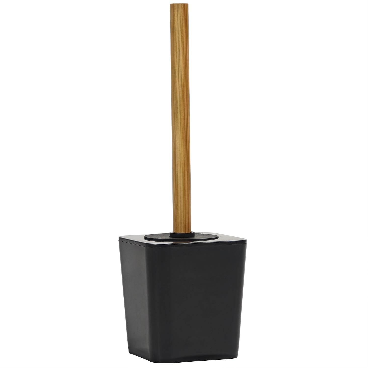 VESTIAMO CASA - Portascopino con Scopino in Polistirene Nero con manico in bamboo - h38x11,5x11,5 cm