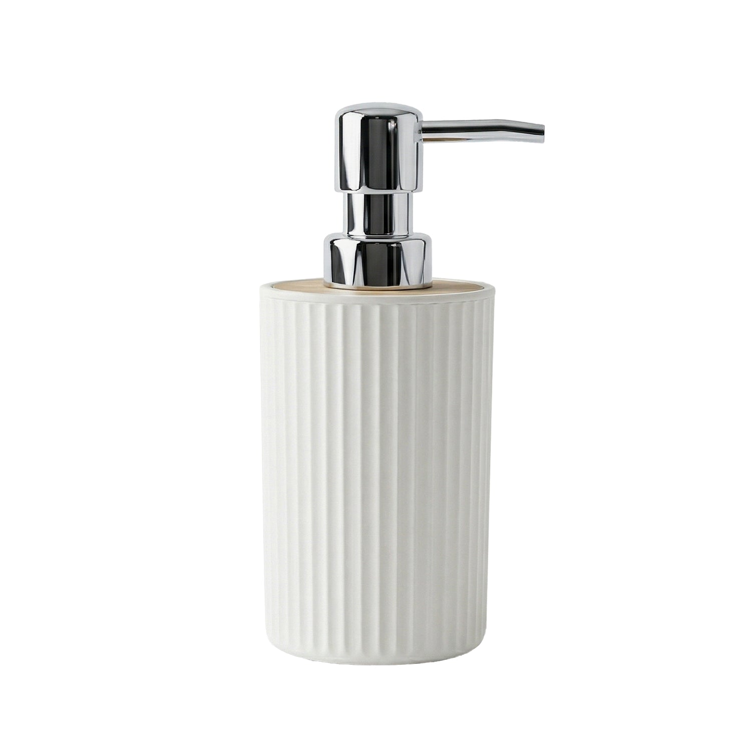 VESTIAMO CASA - Dispenser Sapone in Polipropilene Bianco Rigato e Bamboo - h17 cm diametro 7 cm