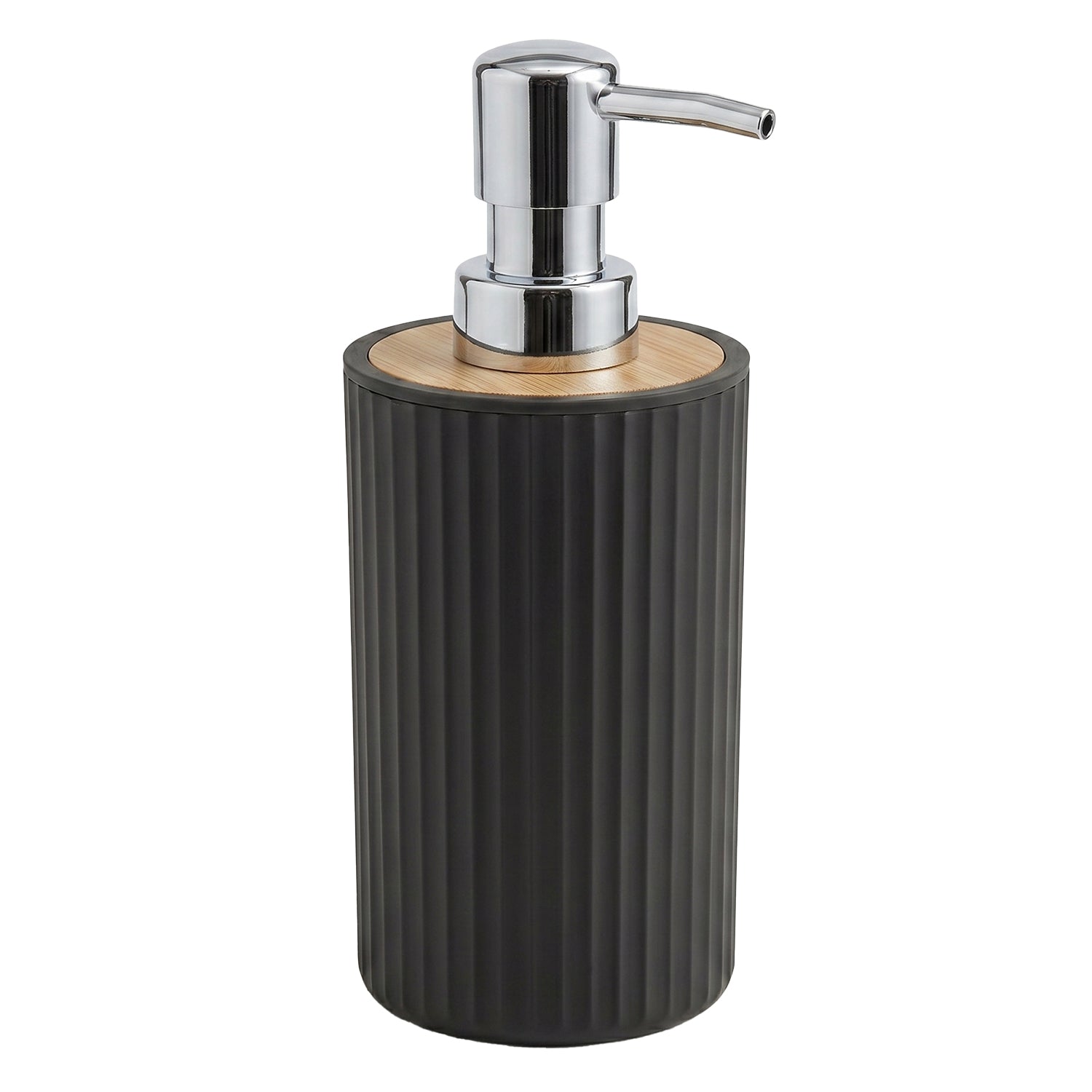 VESTIAMO CASA - Dispenser Sapone in Polipropilene Nero Rigato e Bamboo 320 ml - h17 cm x diametro 7 cm