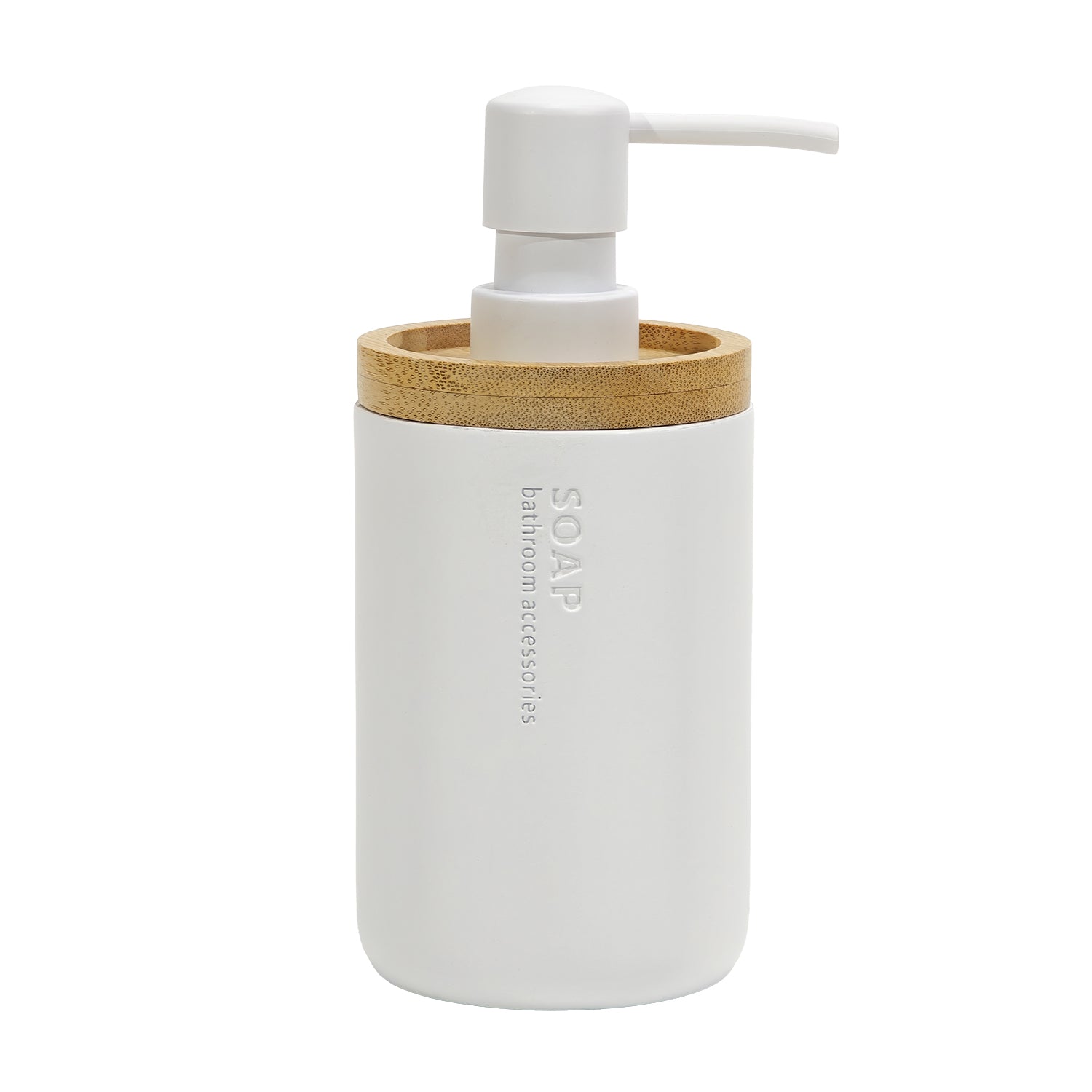 VESTIAMO CASA - Dispenser Sapone in Poliresina Bianco e Bamboo 280 ml - h17x7,5x7,5 cm