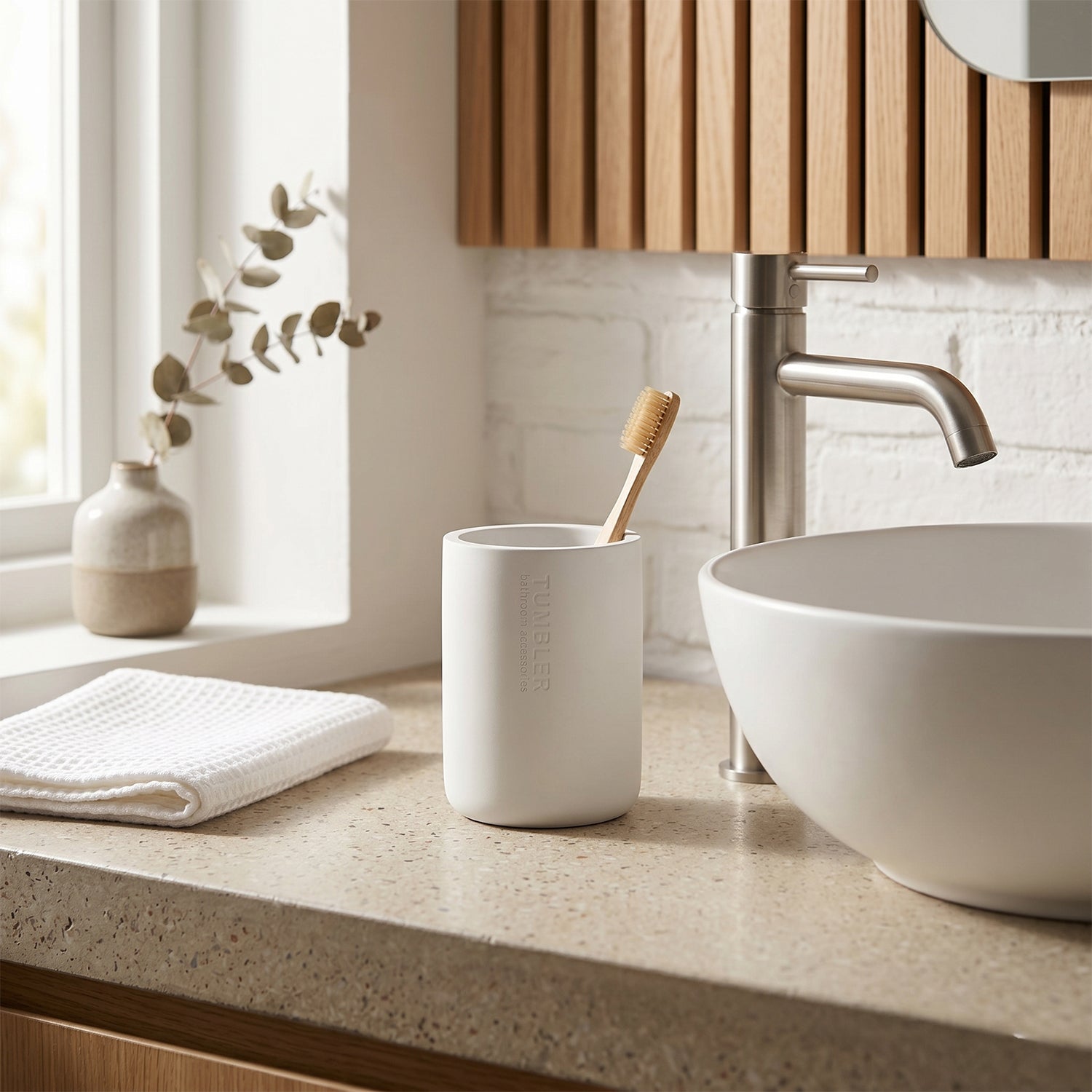 VESTIAMO CASA - Bicchiere Porta Spazzolini in Poliresina Bianco - h10,7 cm diametro 7,5 cm