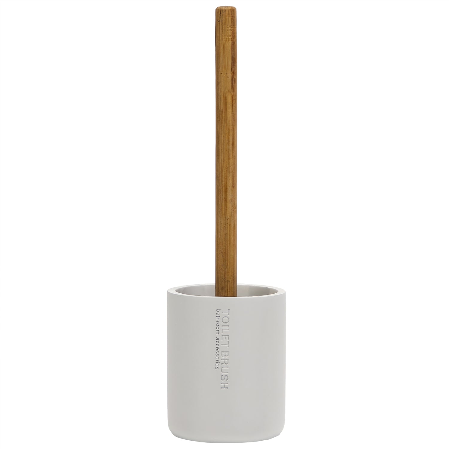VESTIAMO CASA - Portascopino con Scopino in Poliresina Bianco con manico in bamboo - h38 cm x diametro 9,5 cm