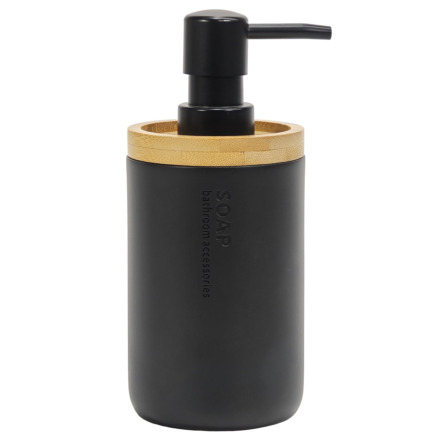 VESTIAMO CASA - Dispenser Sapone in Poliresina Nero e Bamboo 280 ml - h17x7,5x7,5 cm