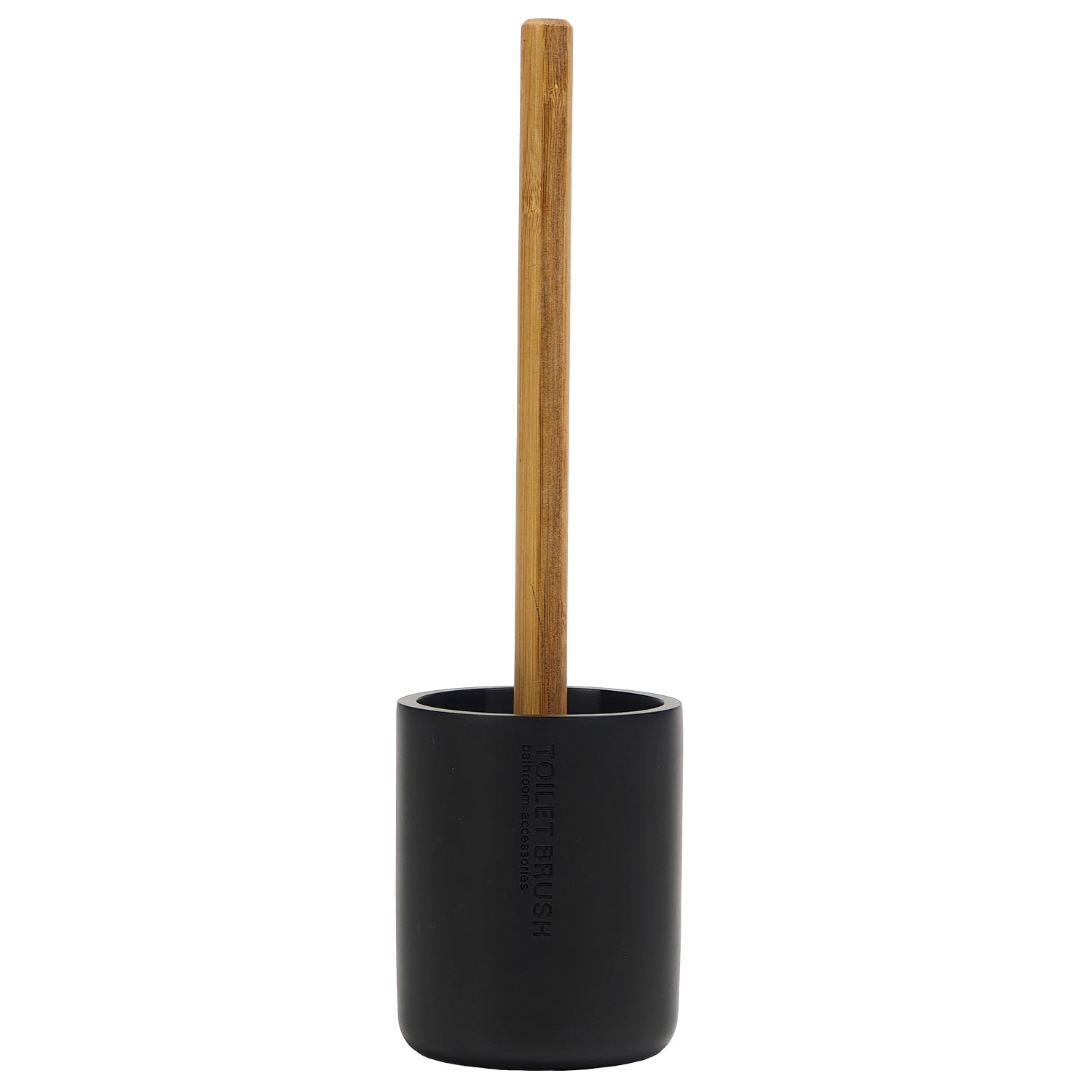 VESTIAMO CASA - Portascopino con Scopino in Poliresina Nero con manico in bamboo   - h38 cm x diametro 9,5 cm