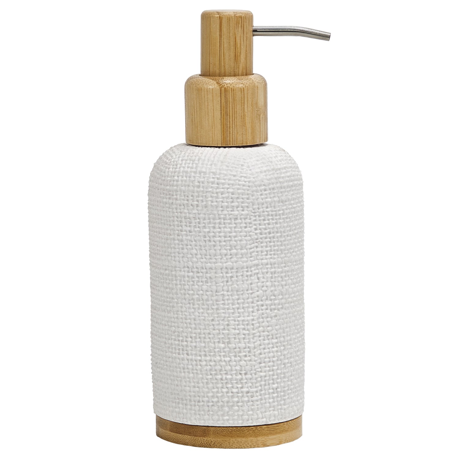 VESTIAMO CASA - Dispenser Sapone in Poliresina Bianco e Bamboo 280 ml - h19 diametro 7,2 cm
